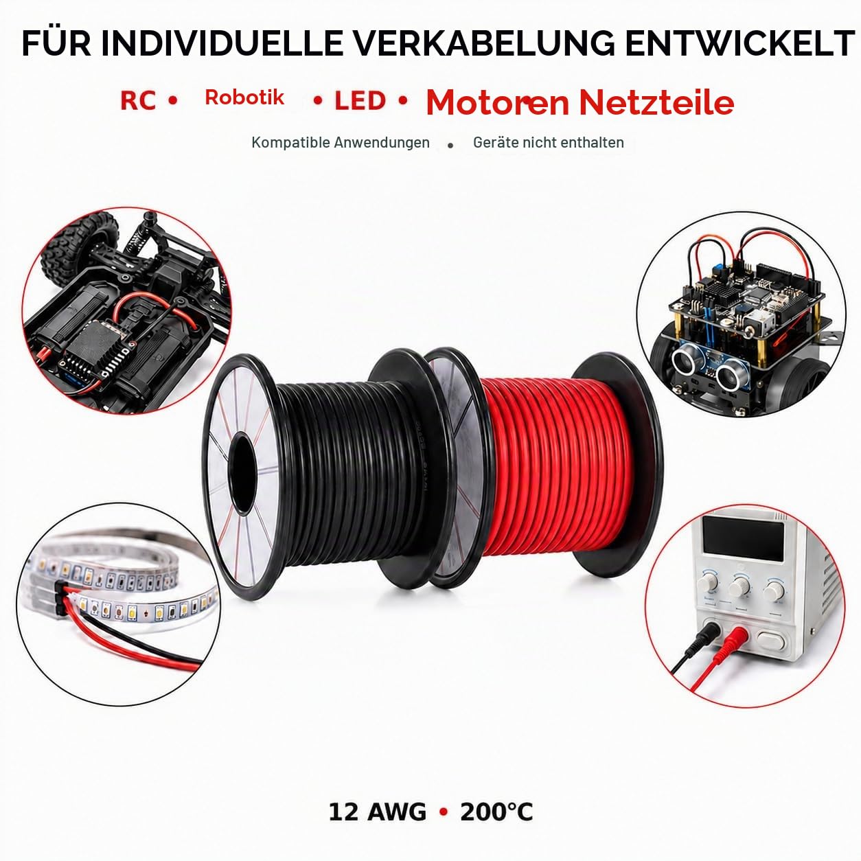 TUOFENG 12 gauge Silikon-Draht 21 Meter [10.5 m Schwarz und 10.5 m Rot] 12-AWG-Elektrokabel zum Einhaken des Drahtkabels Weich und flexibel aus verzinntem Kupferdraht Hohe (12AWG-10.5M)