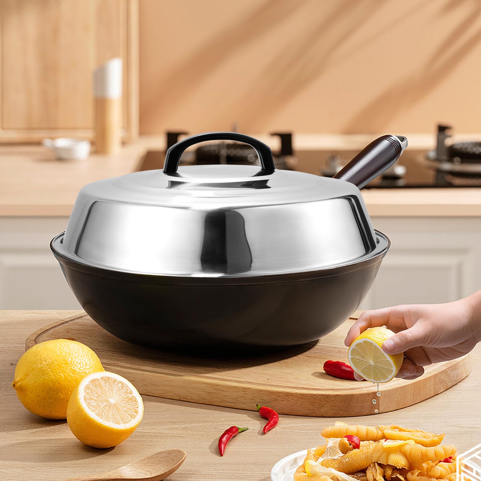 Coperchio Padella 30cm in Acciaio Inossidabile, Resistente e Spill-proof, Design Rotondo a Cupola per Grill e Facile da Pulire
