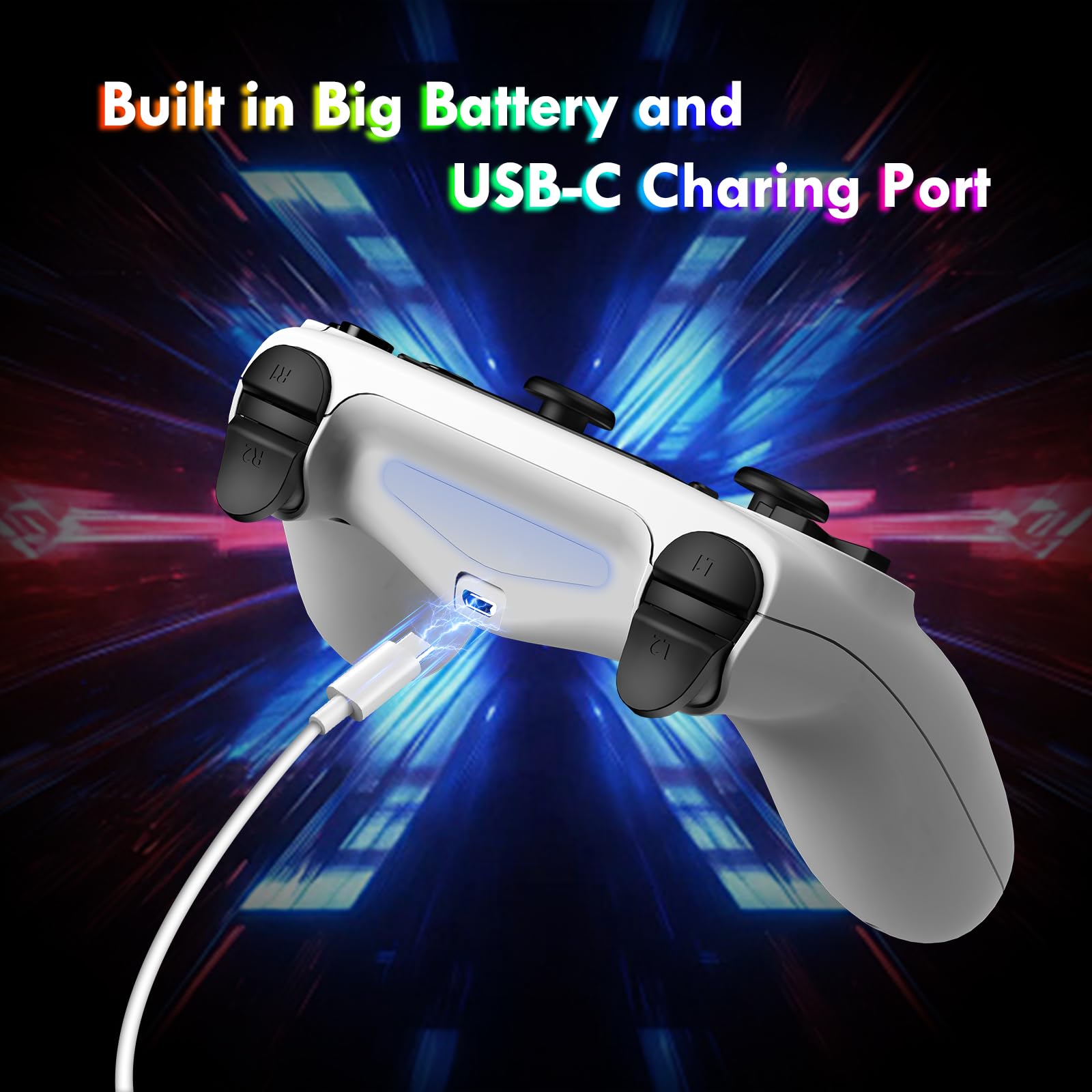 Paquete de 2 controladores inalámbricos para PS4, controlador apto para PlayStation 4/Pro/Slim/PC, diseño de patrón de araña, batería de 1000 mAh, RGB ajustable, doble choque, giroscopio de 6 ejes