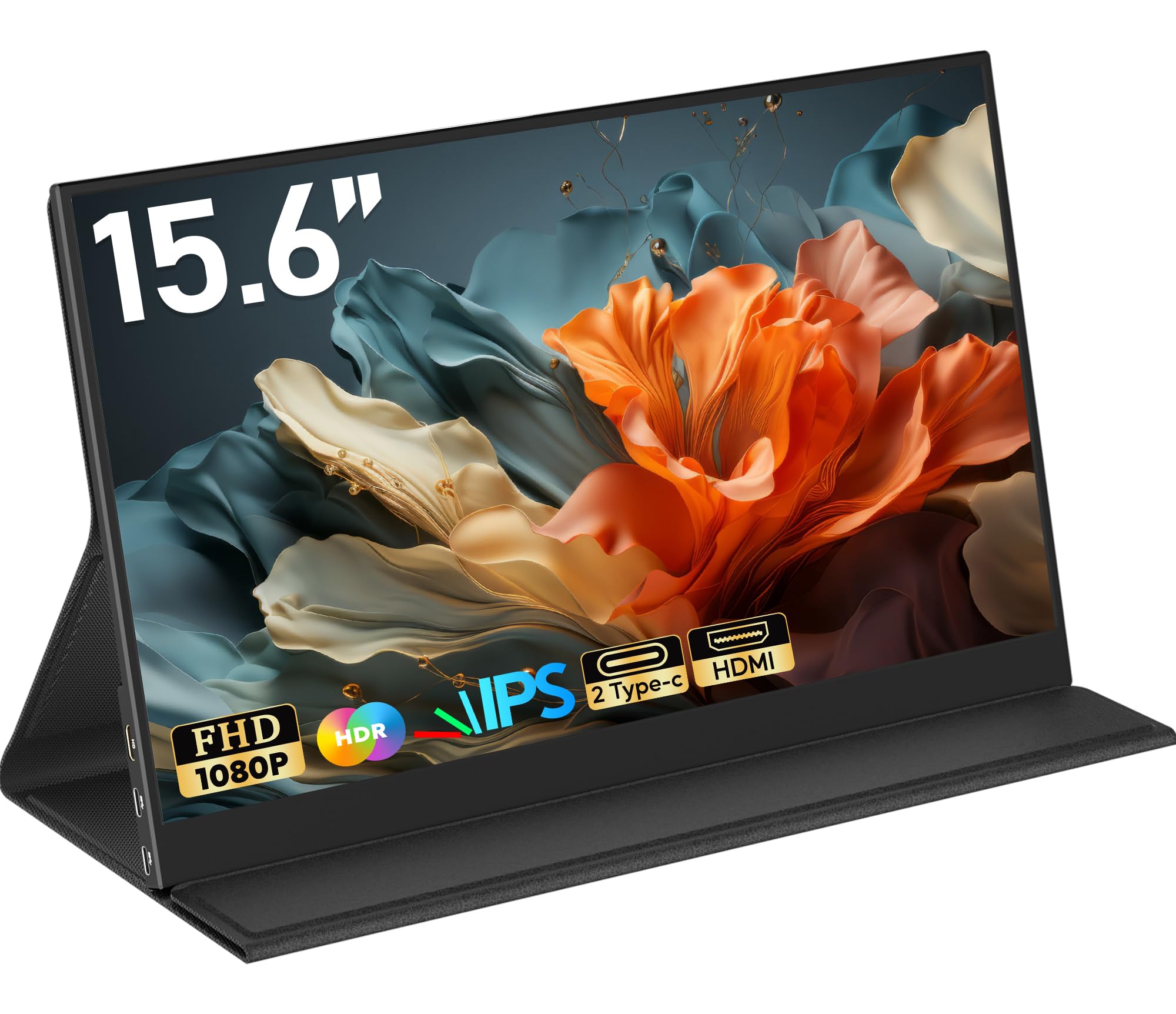 HONGO Monitor Portatile, Schermo Portatile 15,6" 1920x1080 FHD, Doppi Altoparlanti Integrati Portable Monitor per PC Laptop Mac PS3/4/5/Xbox, HDR Eye-Care Smart Display IPS, Supporto HDMI/Tipo C/USB C