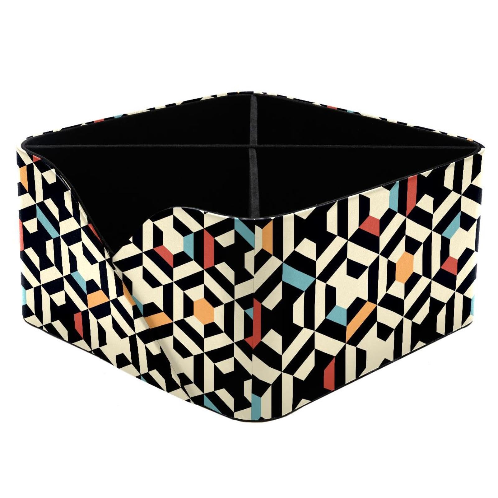 KengjuTesu Geometric Strip Color Pattern Desktop Organizer Pen Holder, Rectangular Pencil Cup for Office, Study and Makeup Stations