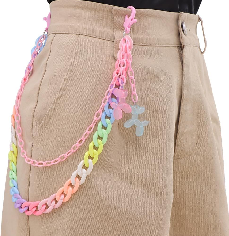 Acrylic Transparent Balloon Dog Charm Layered Colorful Pants Trousers Chain for Women Men Lovely Wallet Belt Pocket Waist Jeans Chains Punk Hip Hop Fashion Body Jewelry Clothing Accessories