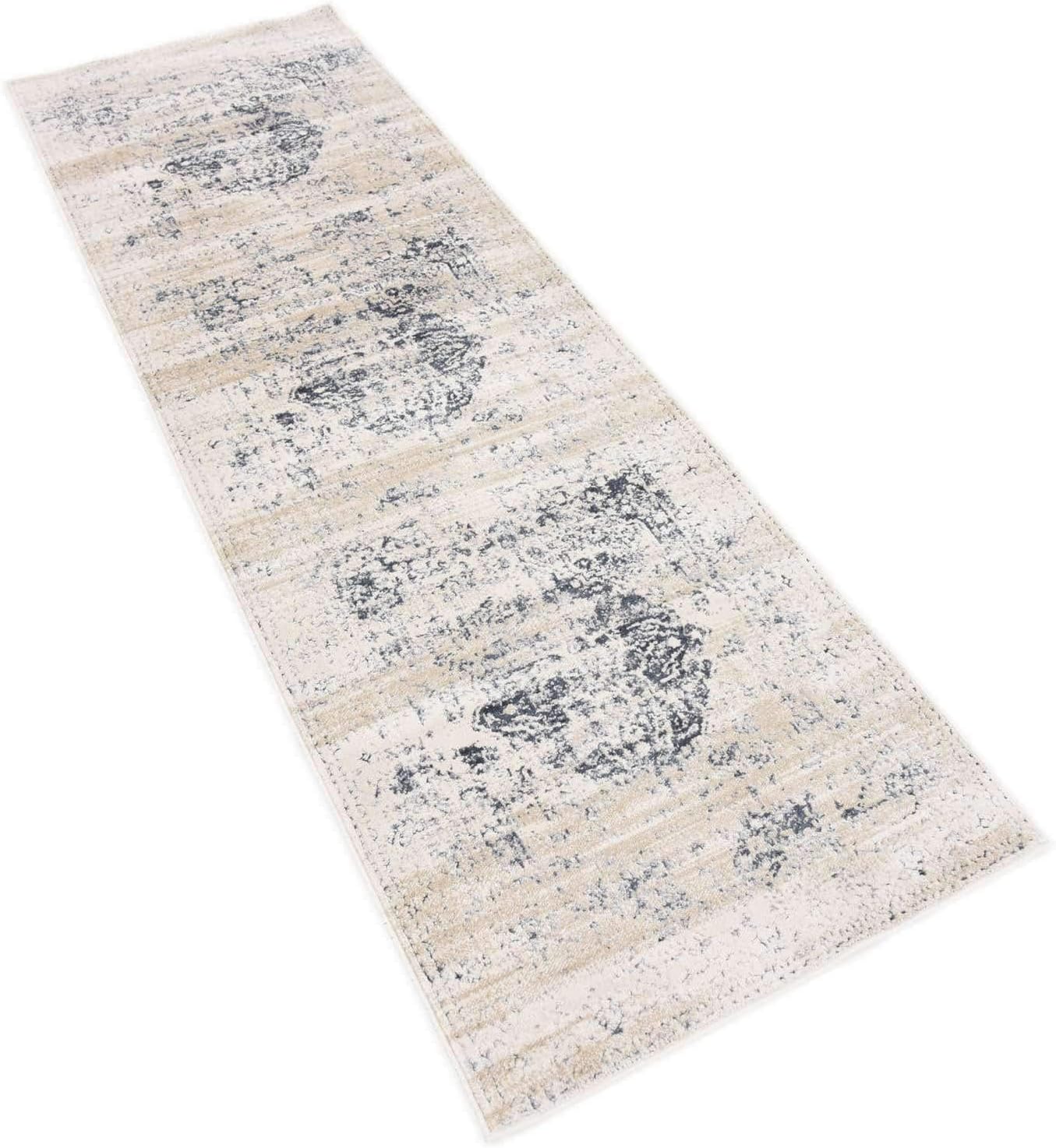 Unique Loom Chateau Collection Area Rug - Hoover (2' x 6' 9" Runner, Dark Blue/ Beige)
