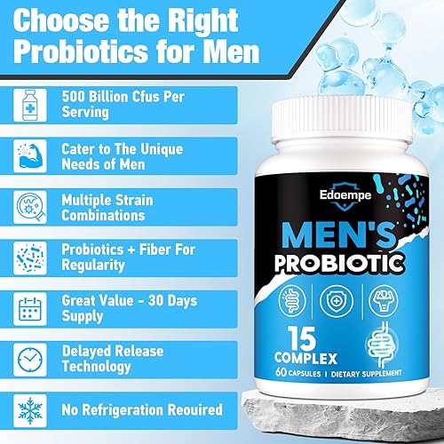 Miniatura 4 de Probióticos para hombres, 500 mil millones de UFC, 12 cepas, probióticos para hombre para la salud intestinal*, digestión, energía, próstata y