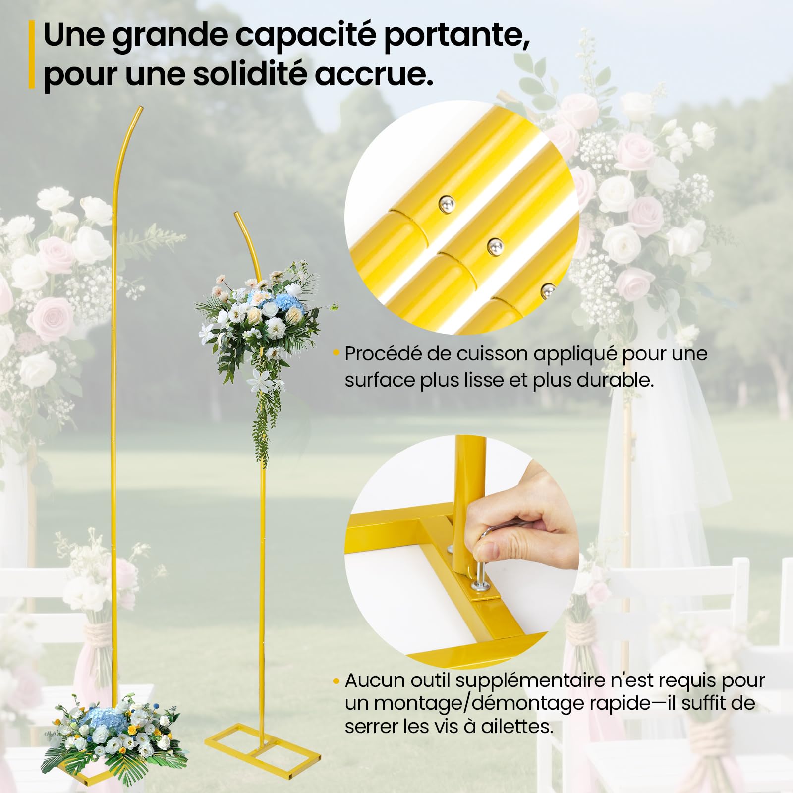 Arche de raisin dorée, cadre d'arche de mariage, support de fond en métal, 2,04 m et 2,4 m pour mariage, cérémonie, anniversaire, fête prénatale