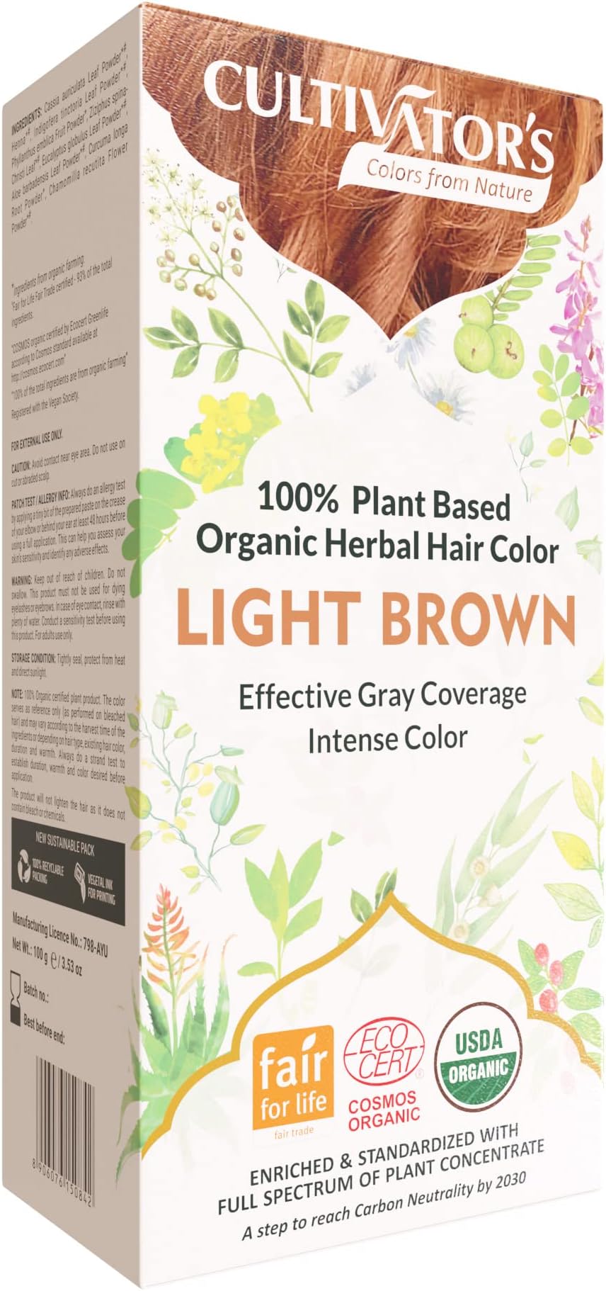 Cultivator's Organic Herbal Hair Colour - Light Brown 100g