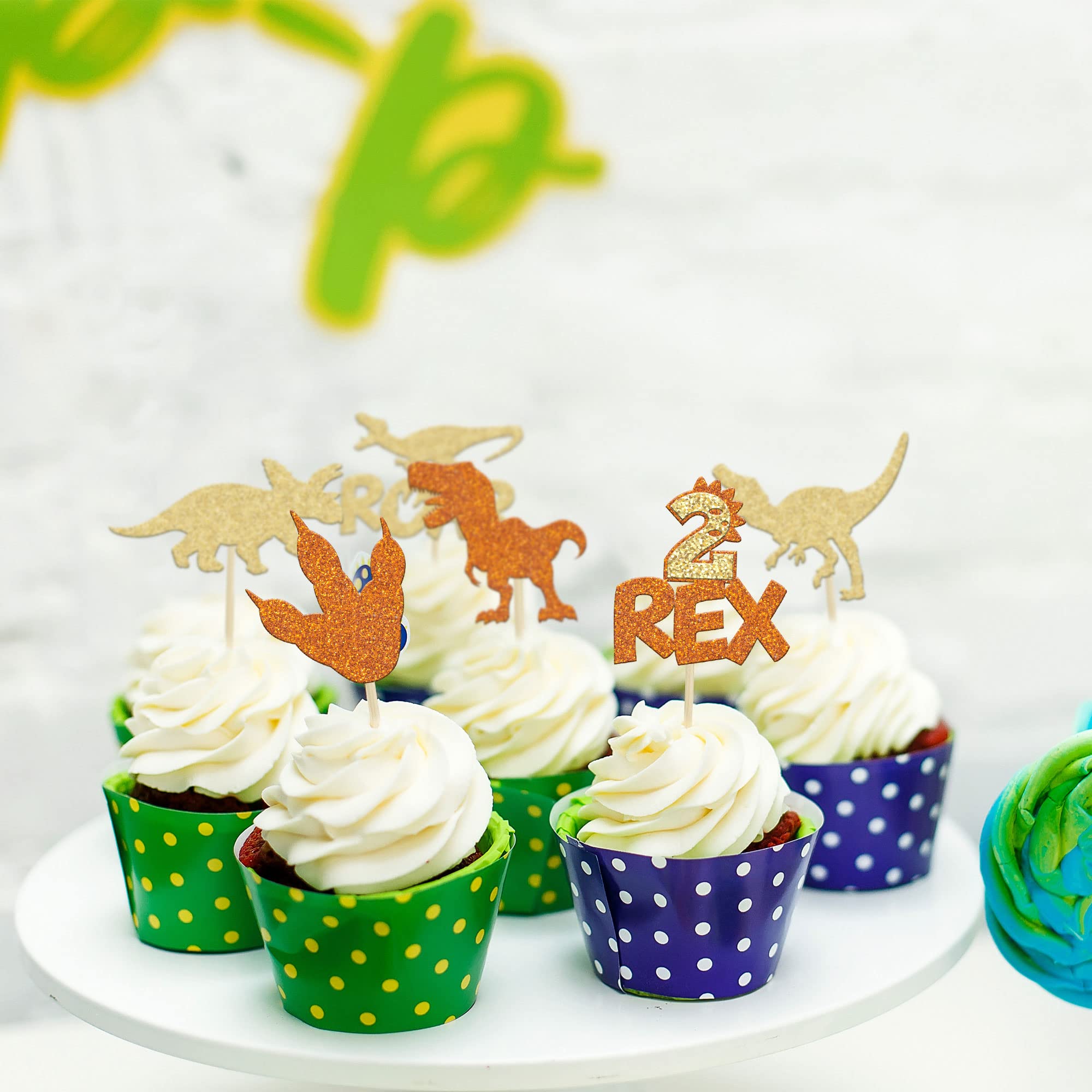 24 Stück Dino-Cupcake-Topper – Glitzer Dinosaurier Für Geburtstagsparty