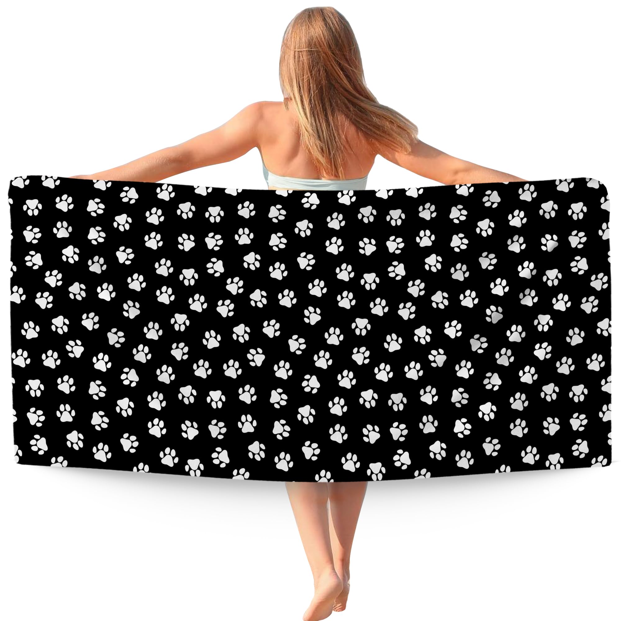 WAITPI Black Paws Dog Pet Beach Towel Gifts for Women Dog Lovers Owner, Funny Cute Quick Dry Travel Sand Free Beach Towels Oversized Decor for