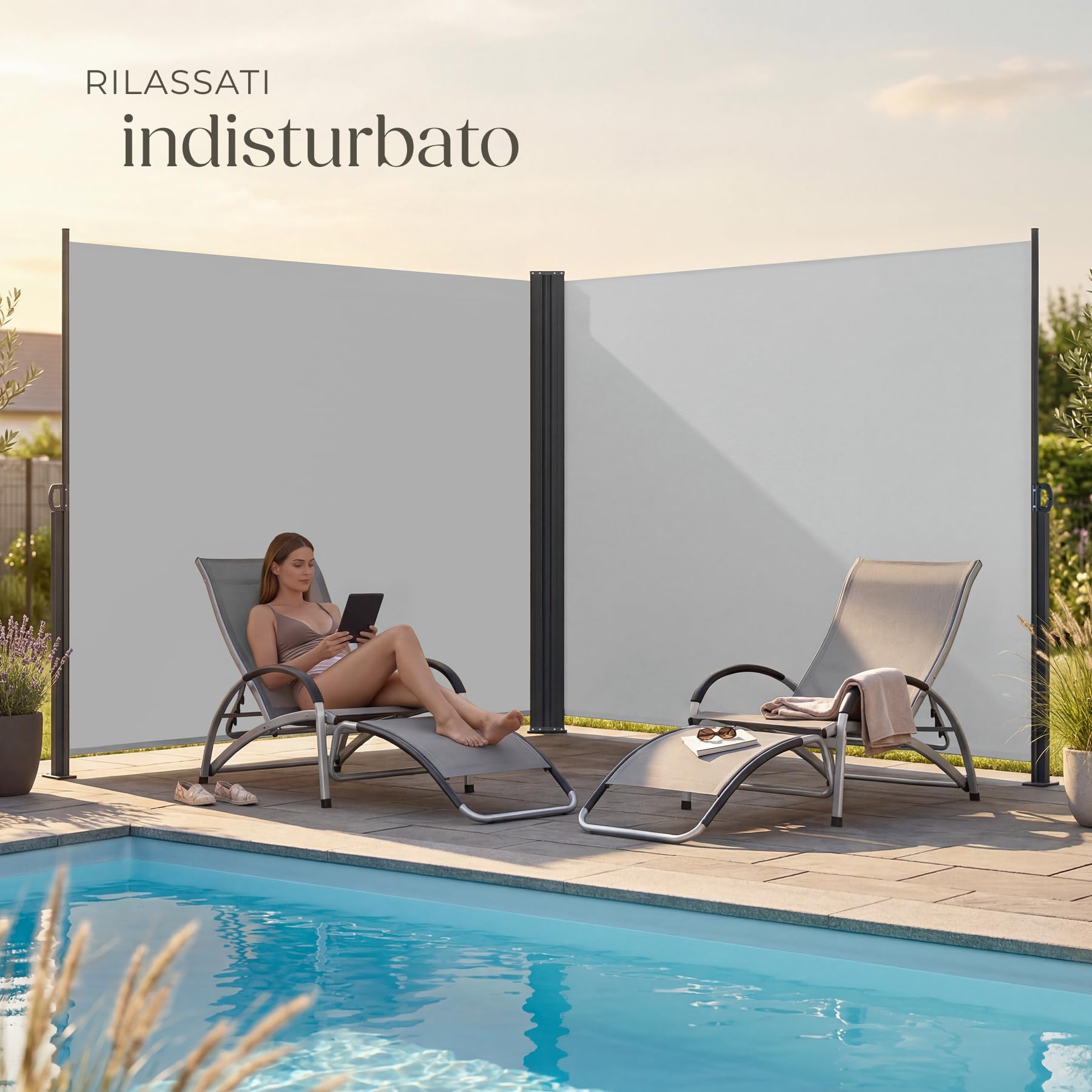tectake® Tenda da Sole per Esterno Laterale Doppia Estensibile, 600 x 200 x 9 cm, Parasole Retrattile, Frangivista Giardino e Terrazzo Privacy, Avvolgimento Automatico, Struttura in Acciaio - Grigio