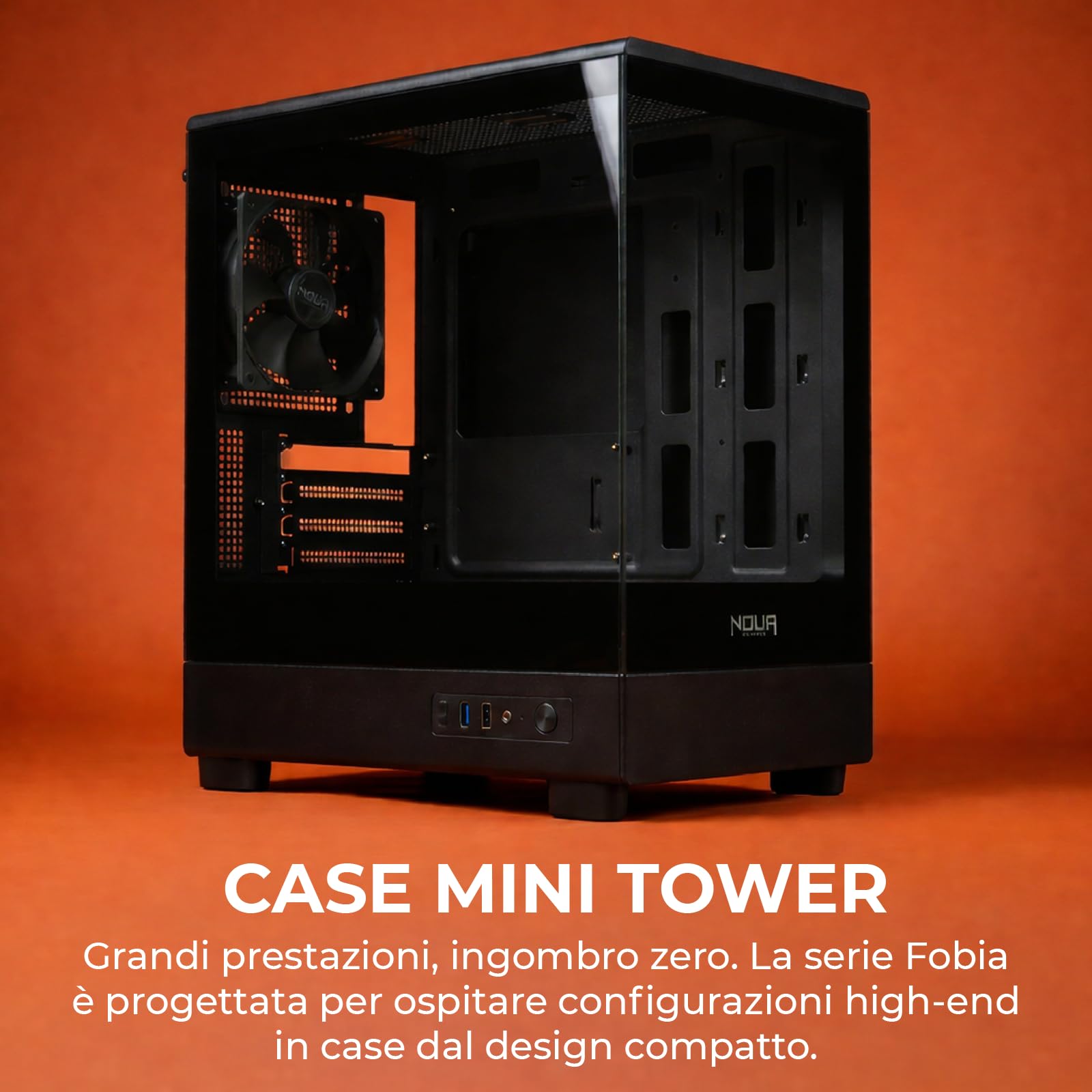 Noua Fobia LK200, Case PC Gaming Micro-ATX, Ventola Nera 120mm, Case Micro Tower per Computer Doppio Vetro Temperato Panoramico, Nero
