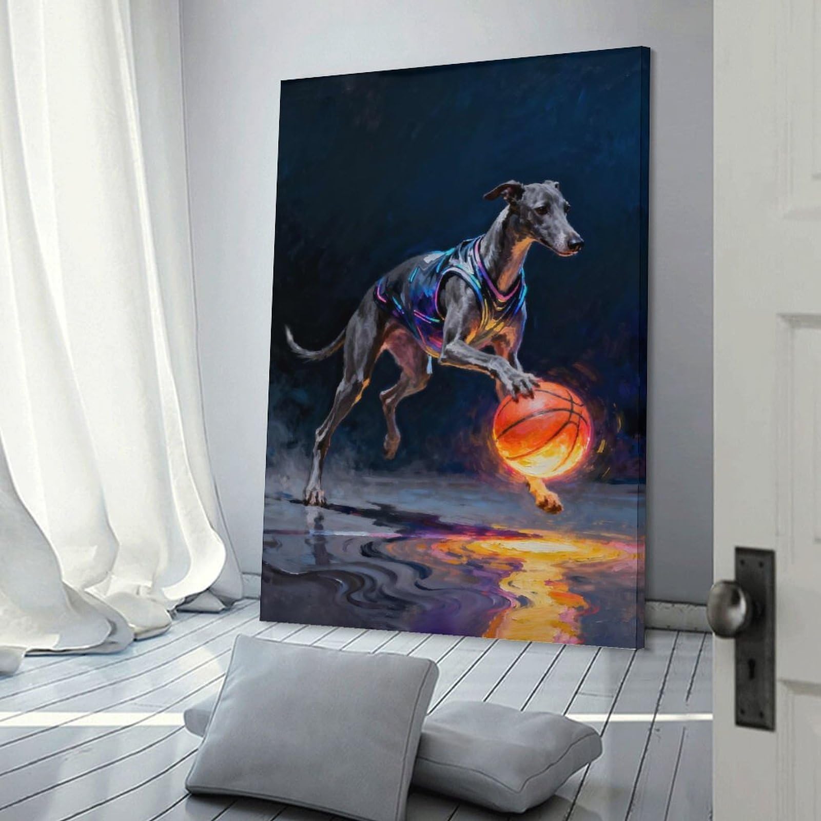 Junmoney Greyhound Basketball Player Digital Art Room Decor Wall Art 20x30inch(50x75cm), for Entrance Spaces, Stair Walls Or Halls, A Neat Decor Update for Hallways