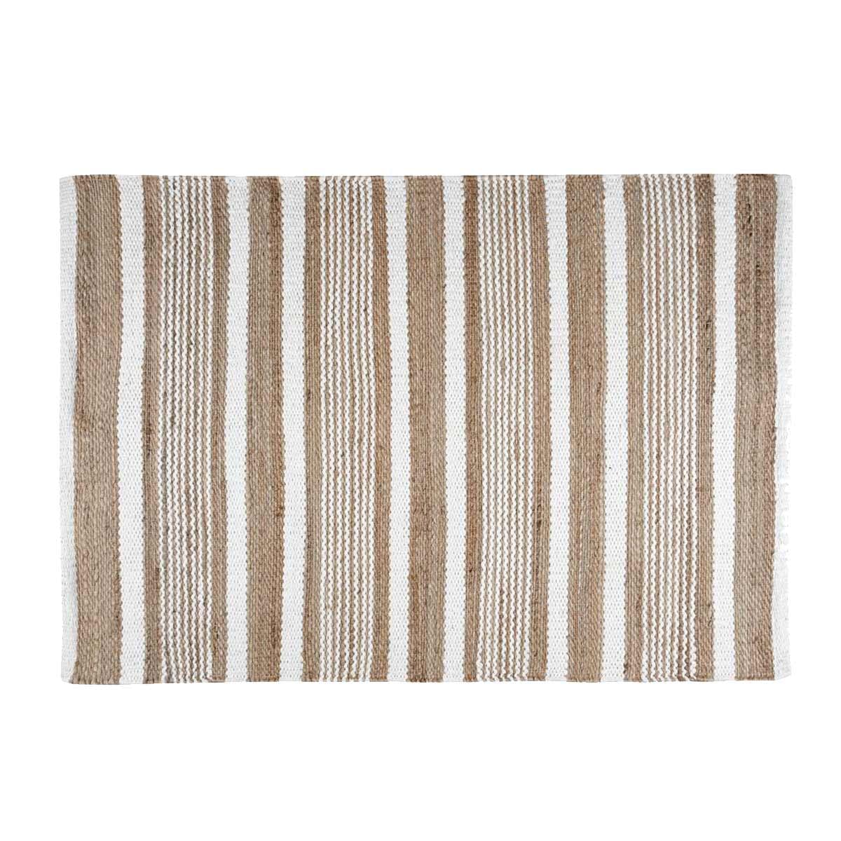 Tapis Aldabra Beige et Blanc 60 x 90 cm Stof en coton tressé pour entrée