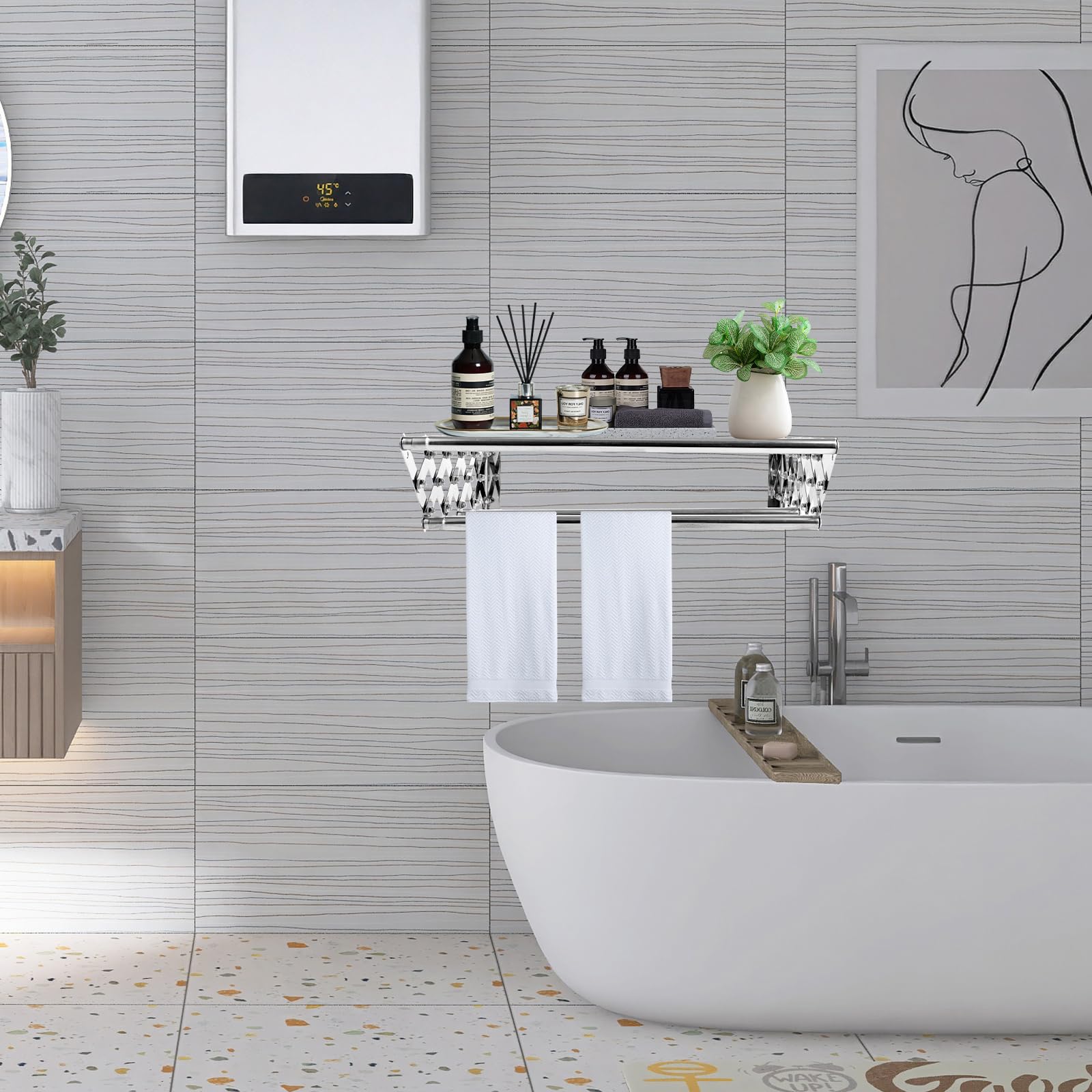 Tendedero de pared para colgar en la pared, extensible, plegable, con 7 barras, para baño, balcón, cuarto de lavandería
