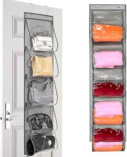 KKONHII Almacenamiento de toallas, organizador para colocar sobre la puerta con 5 bolsillos grandes, organizador para colgar sobre la puerta,