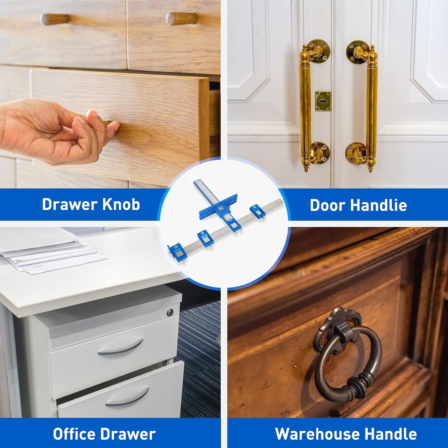 VMAN Cabinet Hardware Jig Tool Set, Cabinet Handle Jig, Aluminum Drilling Dowelling Tools Set with Oxford Bag, Adjustable Power Tool Drill Guide for Handles, Knobs on Cabinets, Drawers and Doors - - 