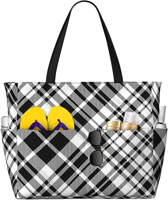 Tartan Celtic Fc Diagonal Fabric Large Beach Tote Bag For Women With Zipper & Wet Pocket, Lightweight Foldable Gym Tote For Travel, Grocery, Swim, Sports