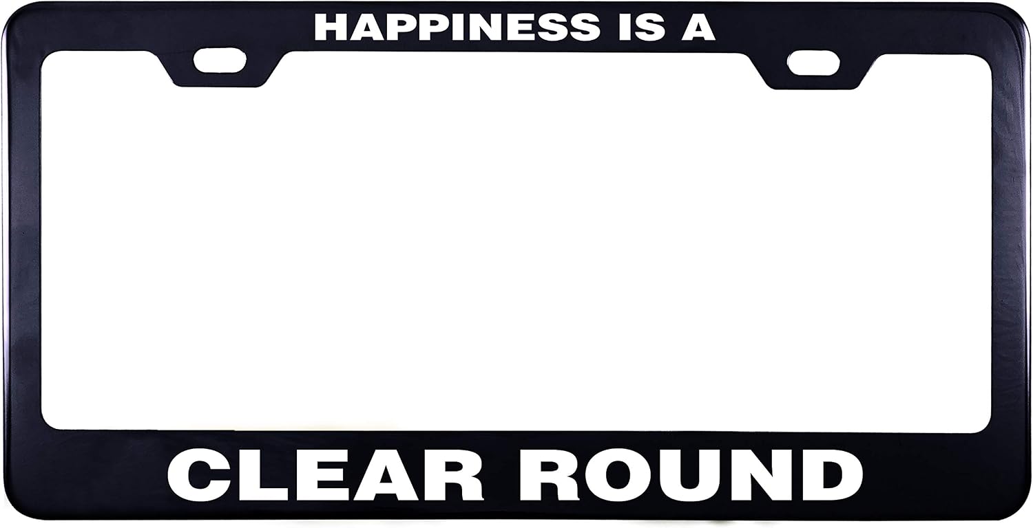 Printtoo Black Happiness is A Clear Round License Plate Frame 2 Hole Stainless Steel Waterproof Vinyl Cut Letters-12 x 6 Inches