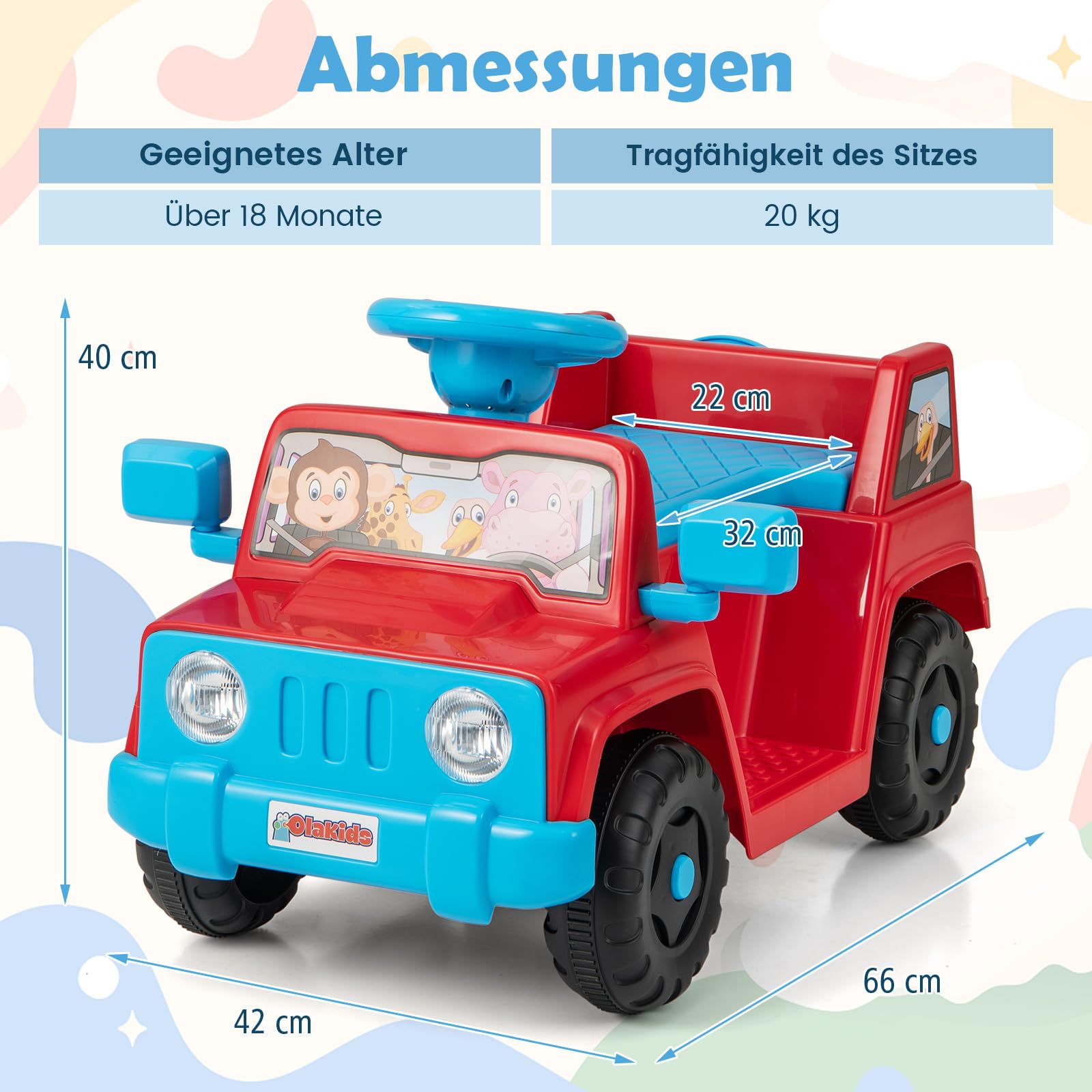 COSTWAY Samochód elektryczny dla dzieci, 6 V, elektryczny z klaksonem, dźwiękiem silnika i diodami LED, w zestawie uchwyt na napoje i miejsce do przechowywania, pojazdy elektryczne dla dzieci od 18