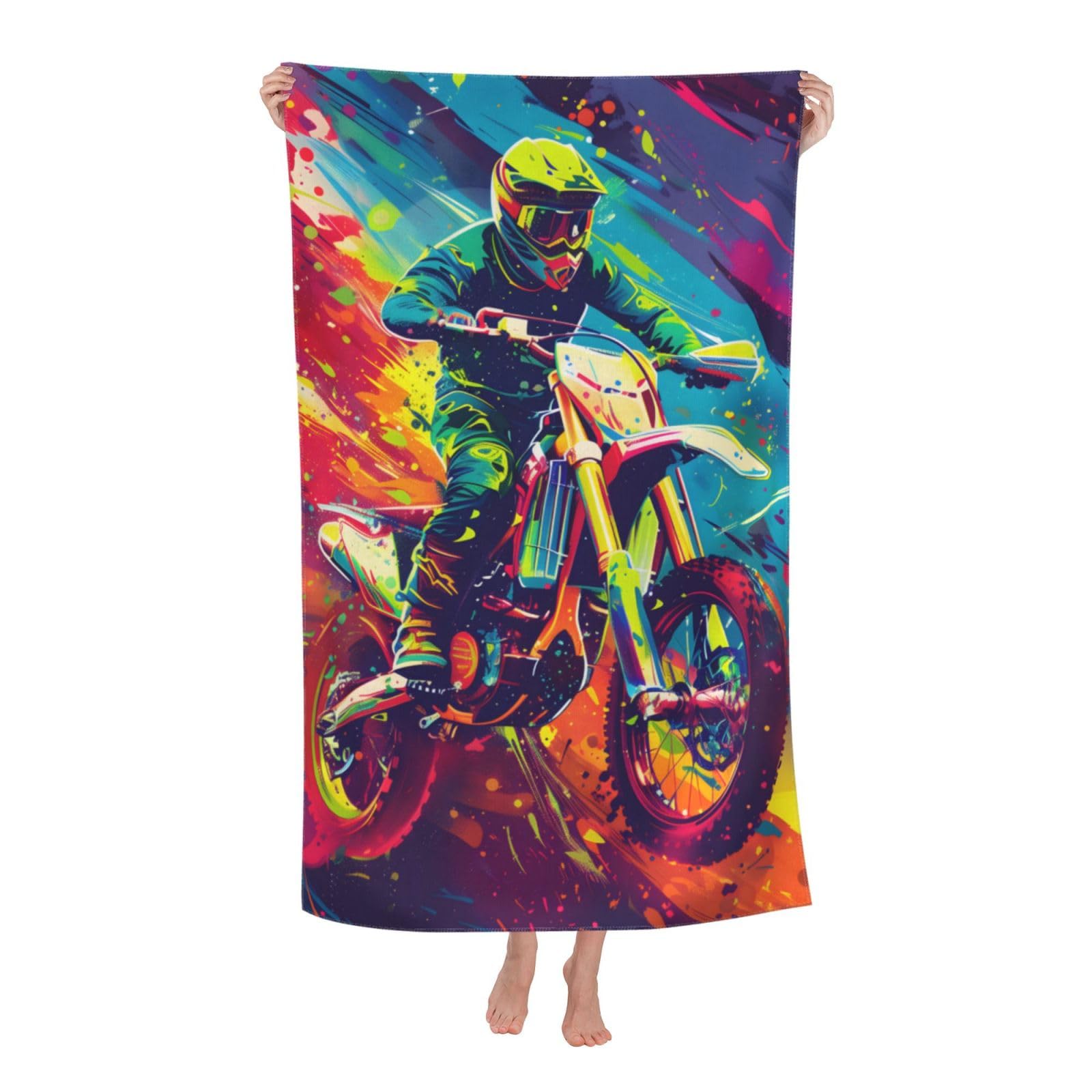 HLBSDM Vibrant Motorcycle Rider Beach Towel Microfiber Quick Dry Sand Proof Lightweight Bath Pool Towel for Women Men Adults Kids Soft Absorbent Oversized Towels for Swim Travel Sports 32×52 in