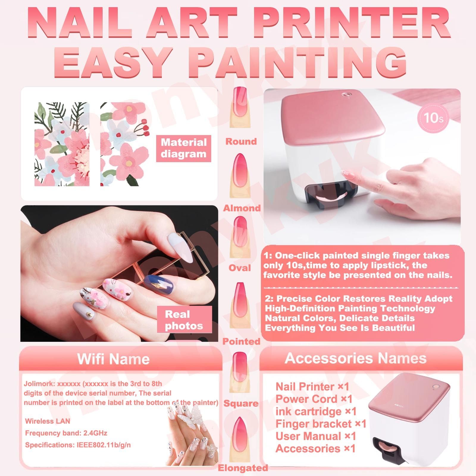 3D Smart Nageldrucker Mit WLAN/DIY-Funktion, Digitaler Mobiler Nagelkunstdrucker, 7,2w, 4800 DPI Hohe AuflöSung, 10sekunden Schneller Druck, FüR Salon Zuhause, SchöNheit KöRperpflege