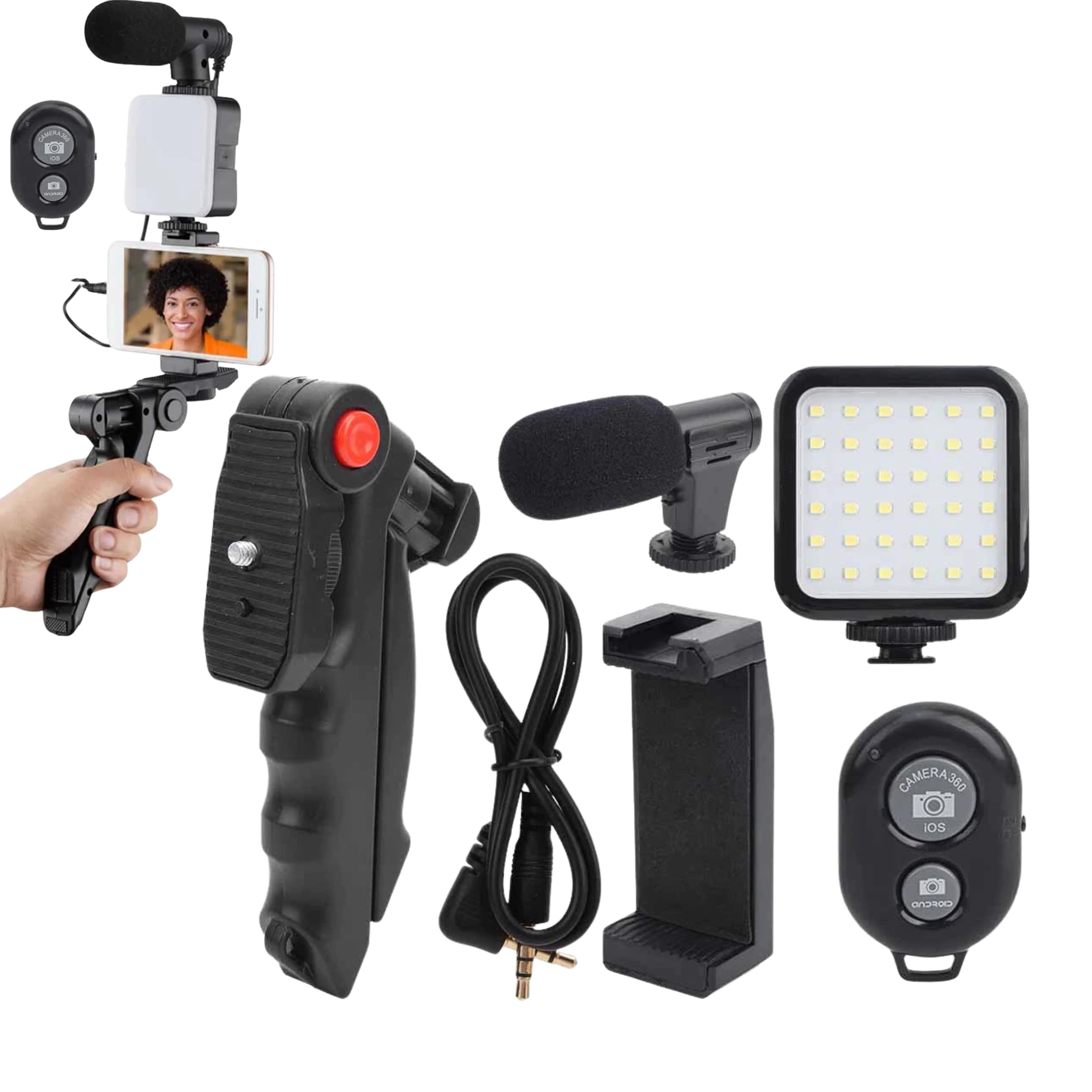 PARENCE. - Complete Smartphone Vlogging Kit - Adjustable Tripod, Directional Microphone, LED Light, Bluetooth Remote Control, Universal Support - Video Recording, YouTube, TikTok, Streaming