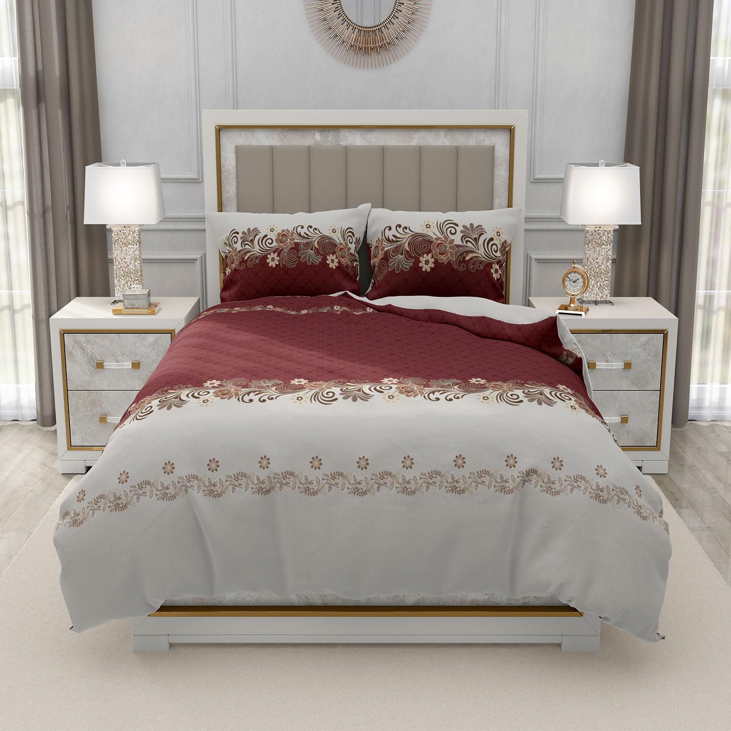 Trendy 4 Piece Complete Bedding Set – Soft Microfiber Super King Duvet Cover, Fitted Sheet & 2 Pillowcases | Floral Printed, Wrinkle-Free & Lightweight for All Seasons
