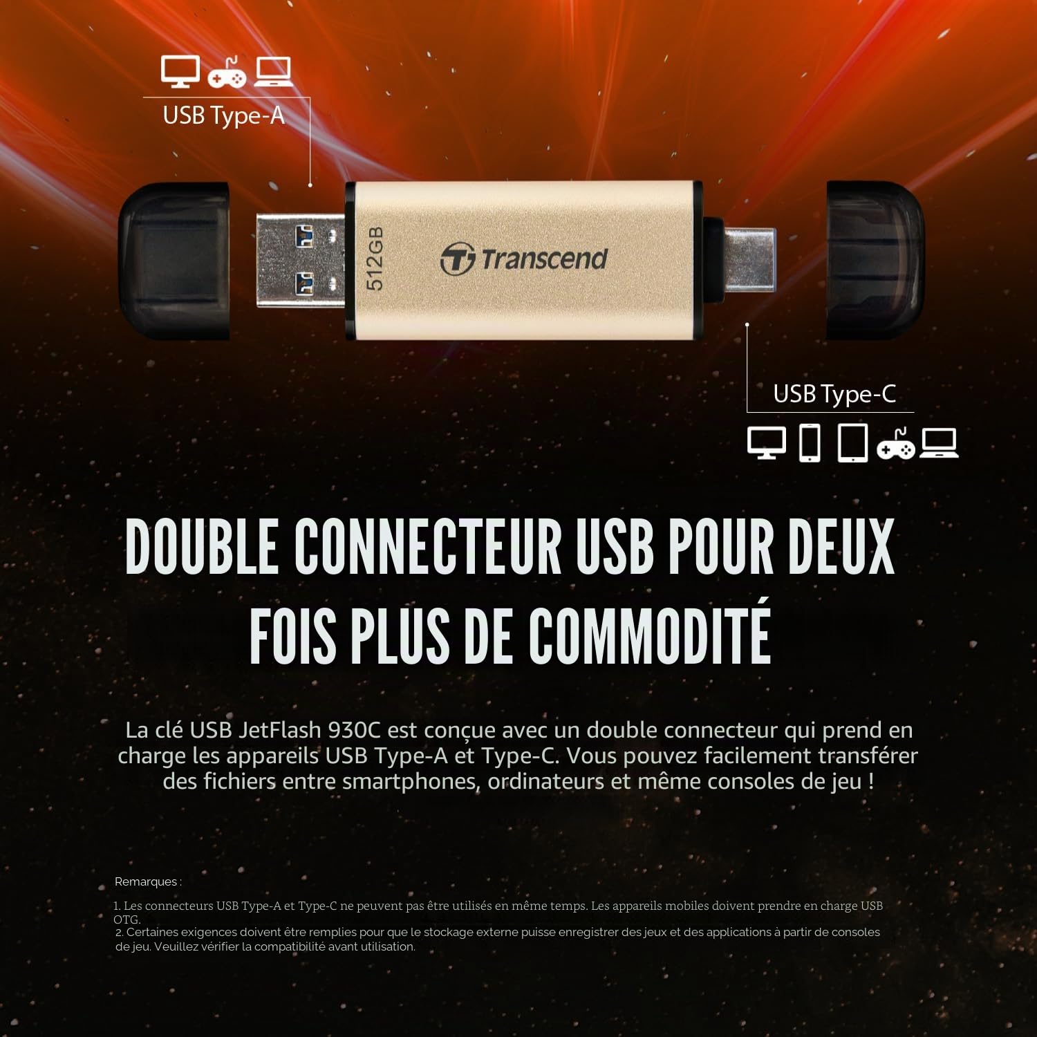 Transcend JetFlash 930C Clé USB 128Go USB 3.2 Gen 1, Or Rose - TS128GJF930C