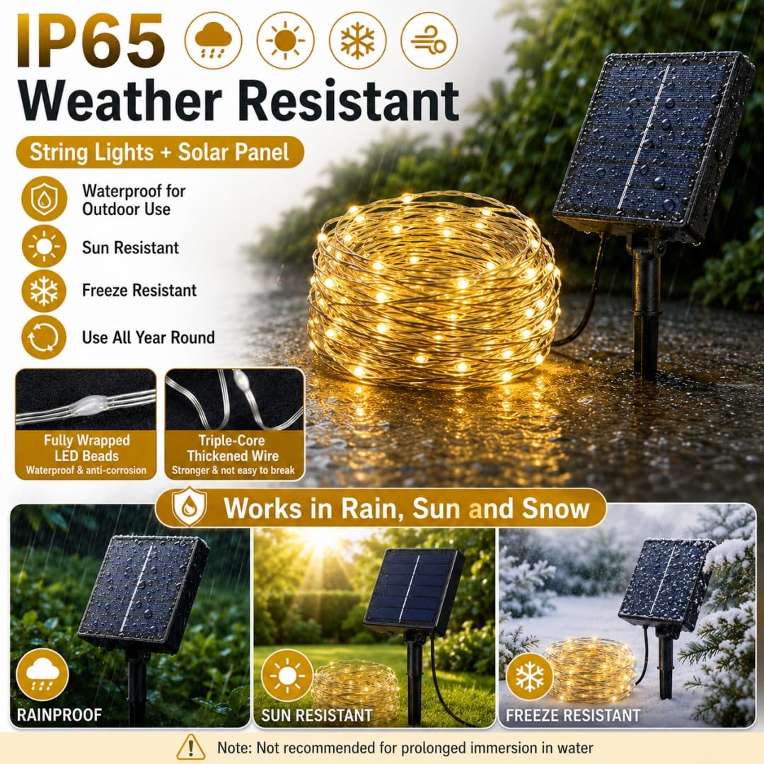 Catena Luminosa Solare, LED Luci Solari Esterno 8 Modalità IP65 Impermeabile Luci Stringa Solare Decorazioni per Barbecue Festa Giardino, telecomando e USB (A Bianco caldo,102m 800 LEDs)