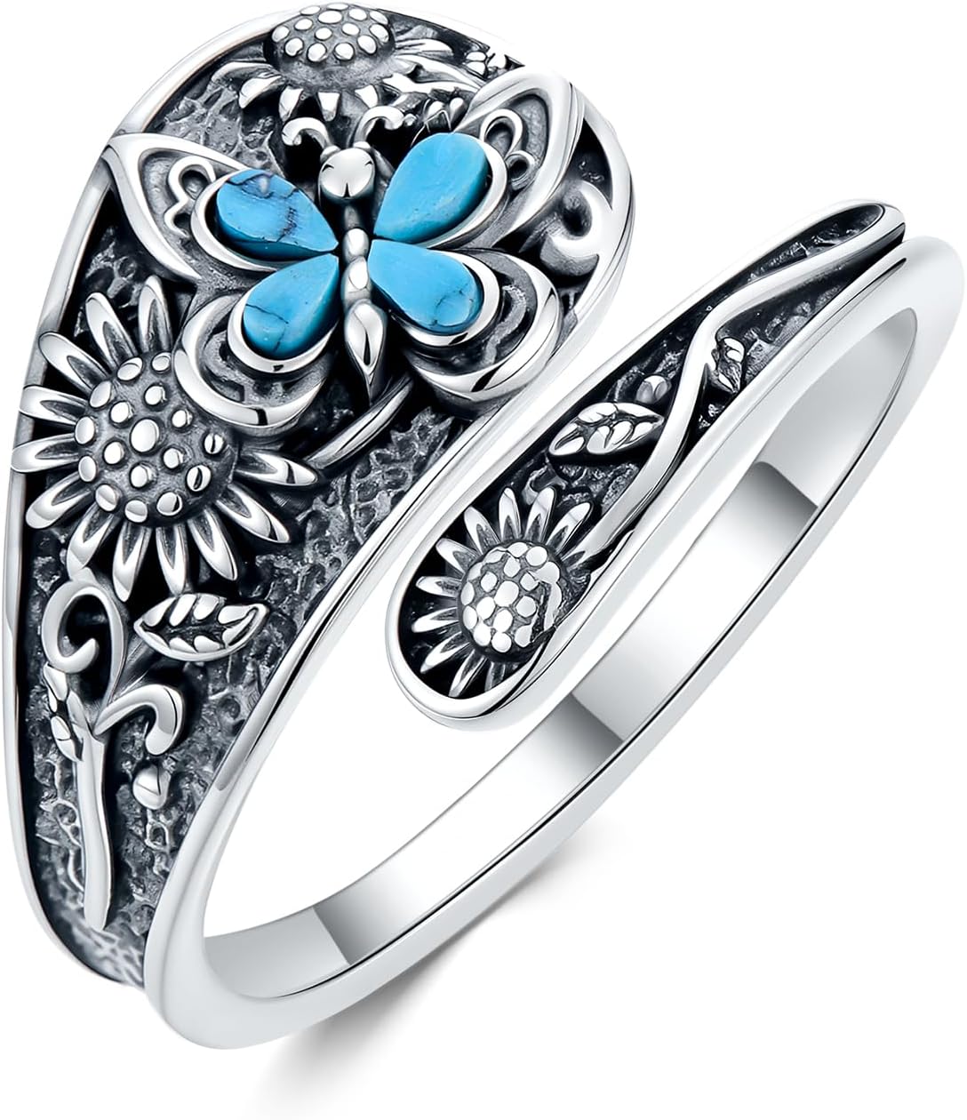 JKR Turquoise Spoon Rings for Women Sterling Silver Vintage Antique Thumb Ring Boho Jewelry Anniversary Birthday Gift for Wife Her Mom