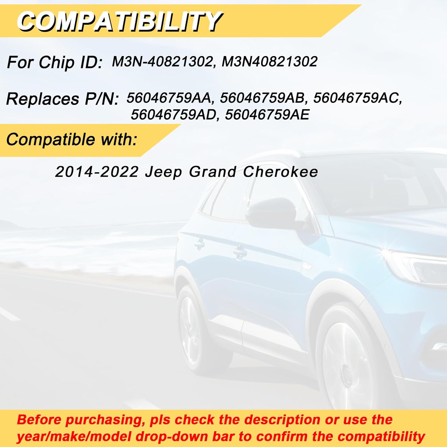 Vurkcy 5-Button Key Fob Replacement for 2014-2022 Jeep Grand Cherokee, 433 MHz, Plastic + Metal, 2Pcs