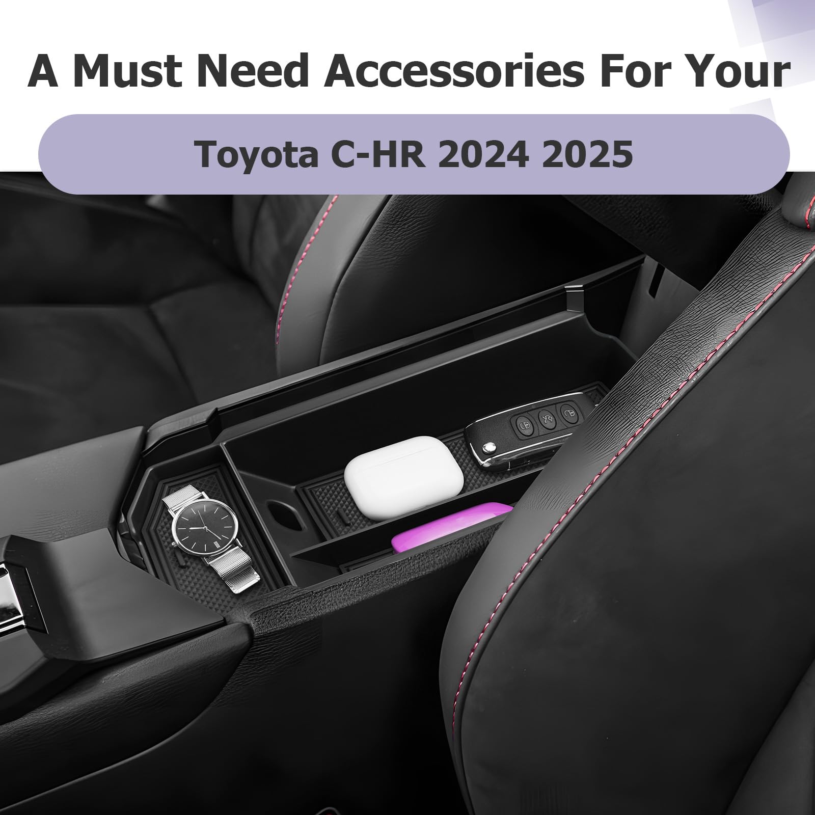 LUWU Compatible con Toyota C-HR CHR Hybrid 2024 2025 consola central caja de almacenamiento guantera organizador bandeja con alfombrilla antideslizante CHR 2025 accesorios