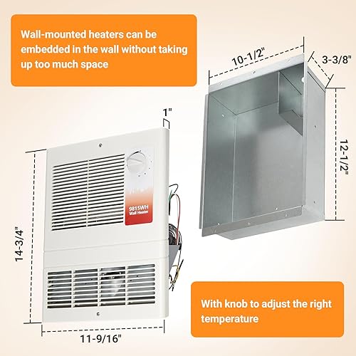 Miniatura 9 de 9815WH - Calentador eléctrico de pared de gran capacidad con termostato ajustable integrado y motor silencioso, protección contra
