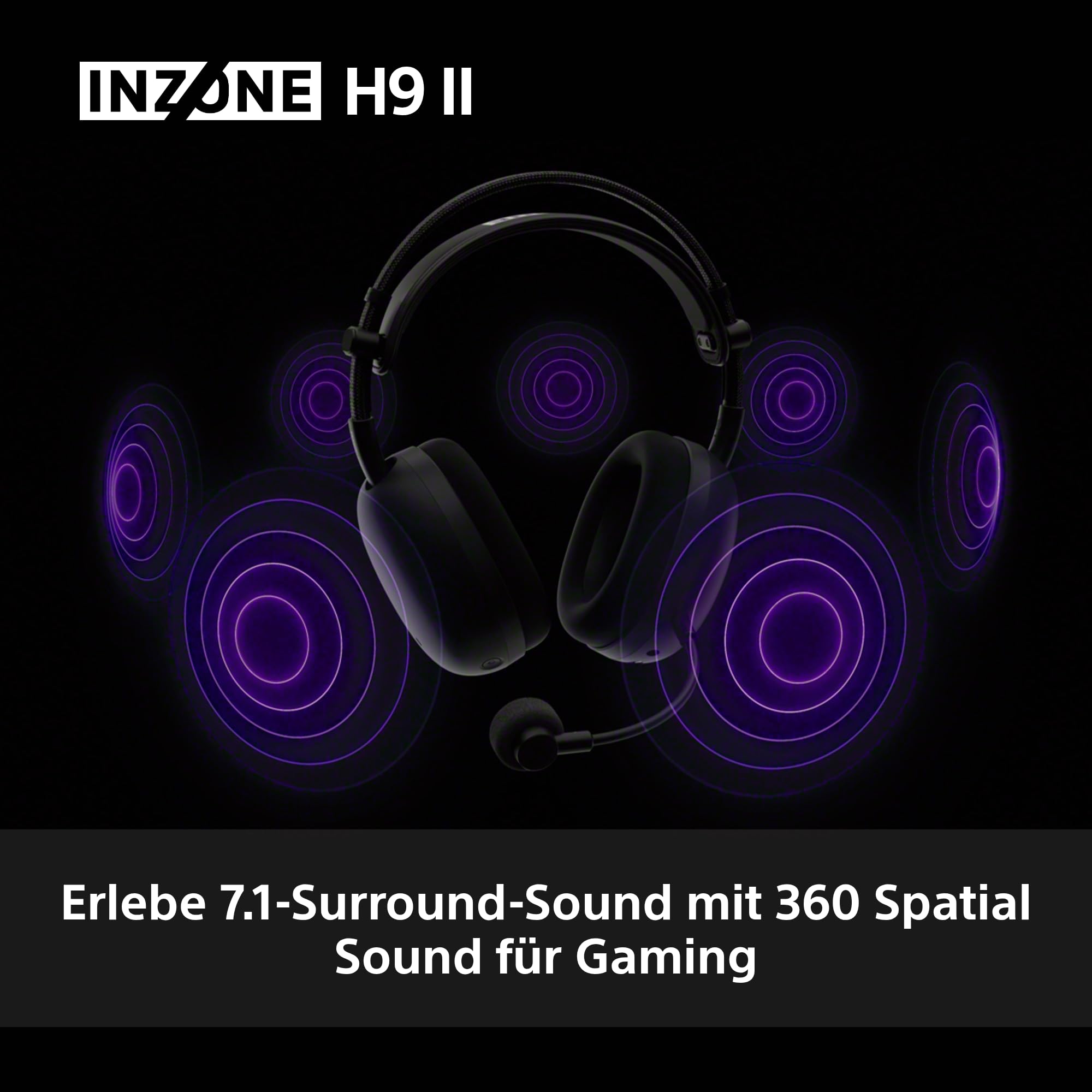 Sony INZONE H9 II Kabelloses Noise Canceling PC-Gaming Headset, Leicht, Anpassbarer Sound-EQ, Abnehmbares Kardioid-AI-Mikrofon, 30h Akku, 2.4GHz & Bluetooth, Soft Case Inklusive, Schwarz