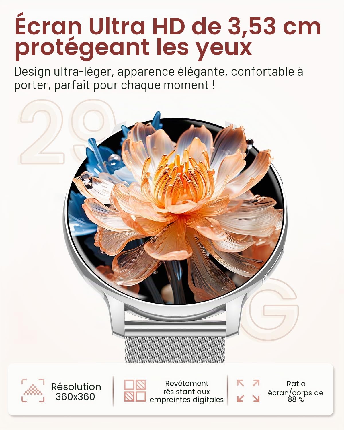 SWGOTA Montre Connectée Femme avec Appel, 1.39" HD Smartwatch avec 120+ Modes Sport, 24H Fréquence Cardiaque, Santé Au Féminin, Sommeil, SpO2, Podomètre, Calories IP68 Montre Femme Android iOS Argenté