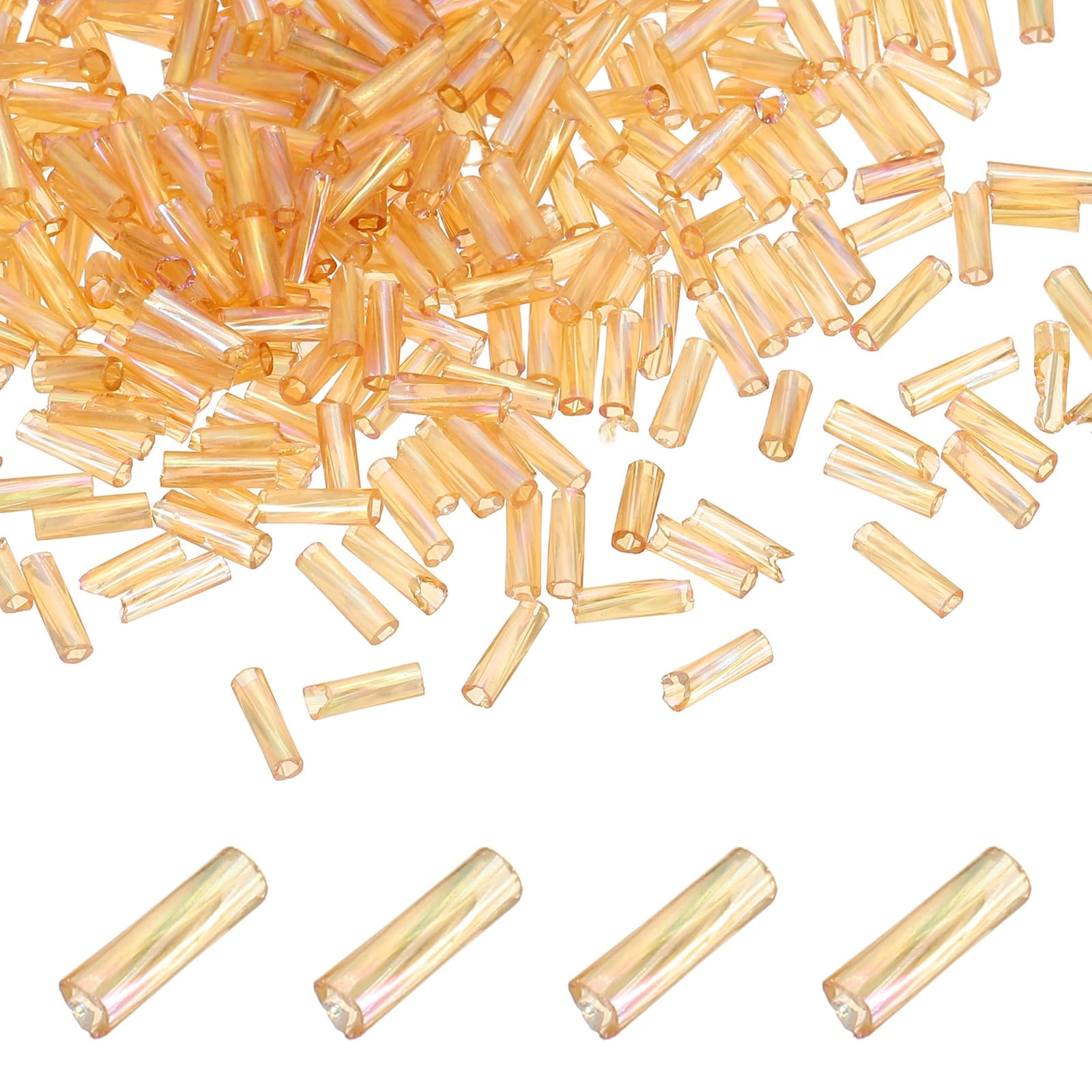 sourcing map 1500Pcs Glass Bugle Beads, 6x2mm Tube Mini Loose Glass Seed Spacer Bead Embroidery Beads for DIY Craft Projects Earrings Necklaces Bracelets Jewelry Making, Iridescent Light Gold