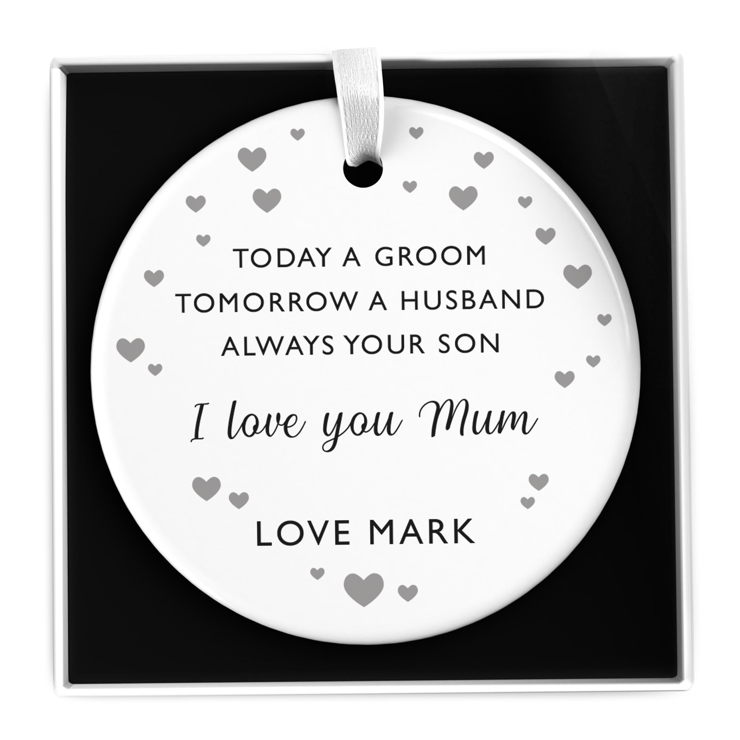 Beecreative Mother Of The Groom Gift From Son - Mum Wedding Gift From Groom - Ceramic Heart Or Circle Ornament - With Gift Box