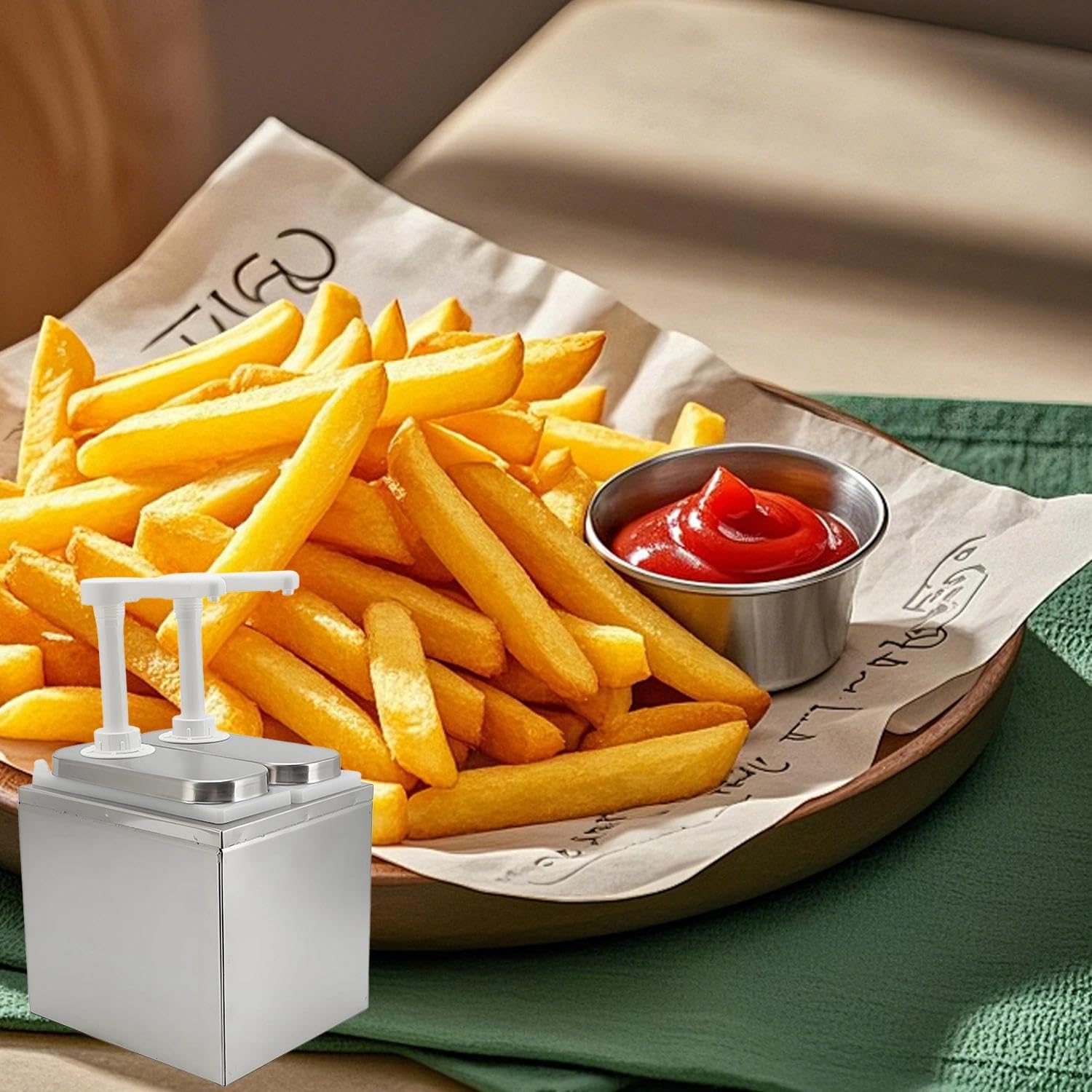 Estación De Bomba De Condimentos Dispensador De Salsa De Plástico Y Acero Inoxidable Bomba Dispensador De Salsa De Cocina De Restaurante Para Ensalada Mermelada Condimento Ketchup Salsa(Double,1L)