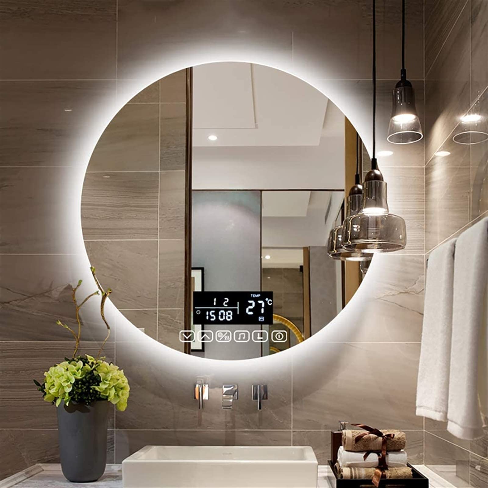 Lustre mural LED et miroir tactile 50x50 pour salle d'eau