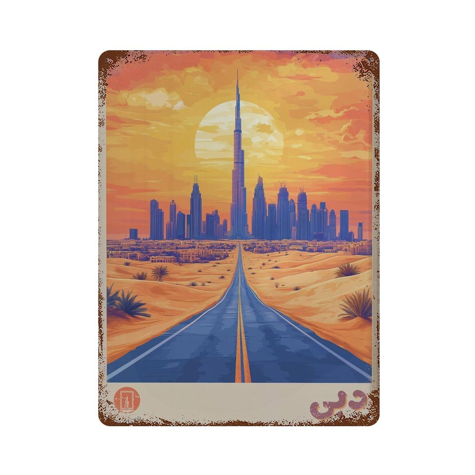 xiaoxiaoshen Dubai Skyline Travel UAE Desert in Arabic Wall Decor Art Metal Tin Poster Modern Home Decor Art Home Bar Shop Decorations Vintage Sign 40x30cm