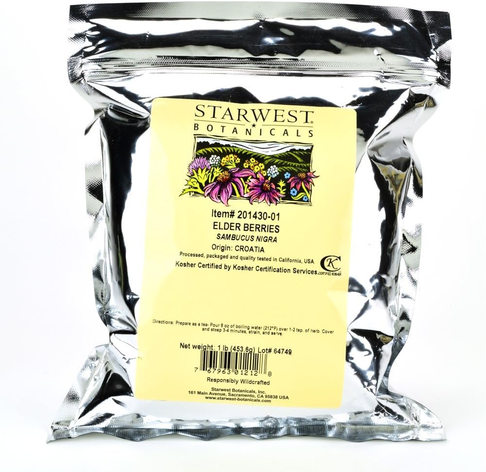 Starwest Botanicals Elder Berries Whole Wildcrafted, 1 Pound