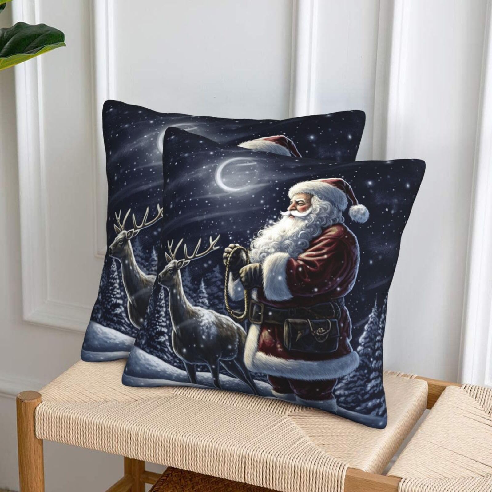 NONHAI Decorative Throw Pillow Covers Set of 2, 20"x20" Square Cushion Case Soft Comfy Night Santa Throw Pillows for Couch Cushion Livingroom Farmhouse Home Decor Pillowcases