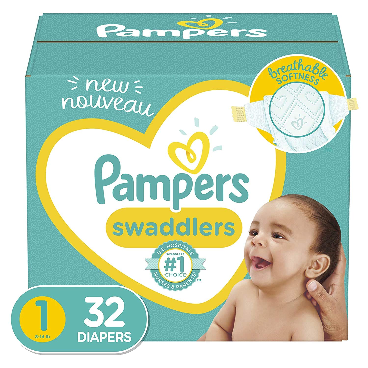 Diapers Size 1, 32 Count - Pampers Swaddlers Disposable Diapers