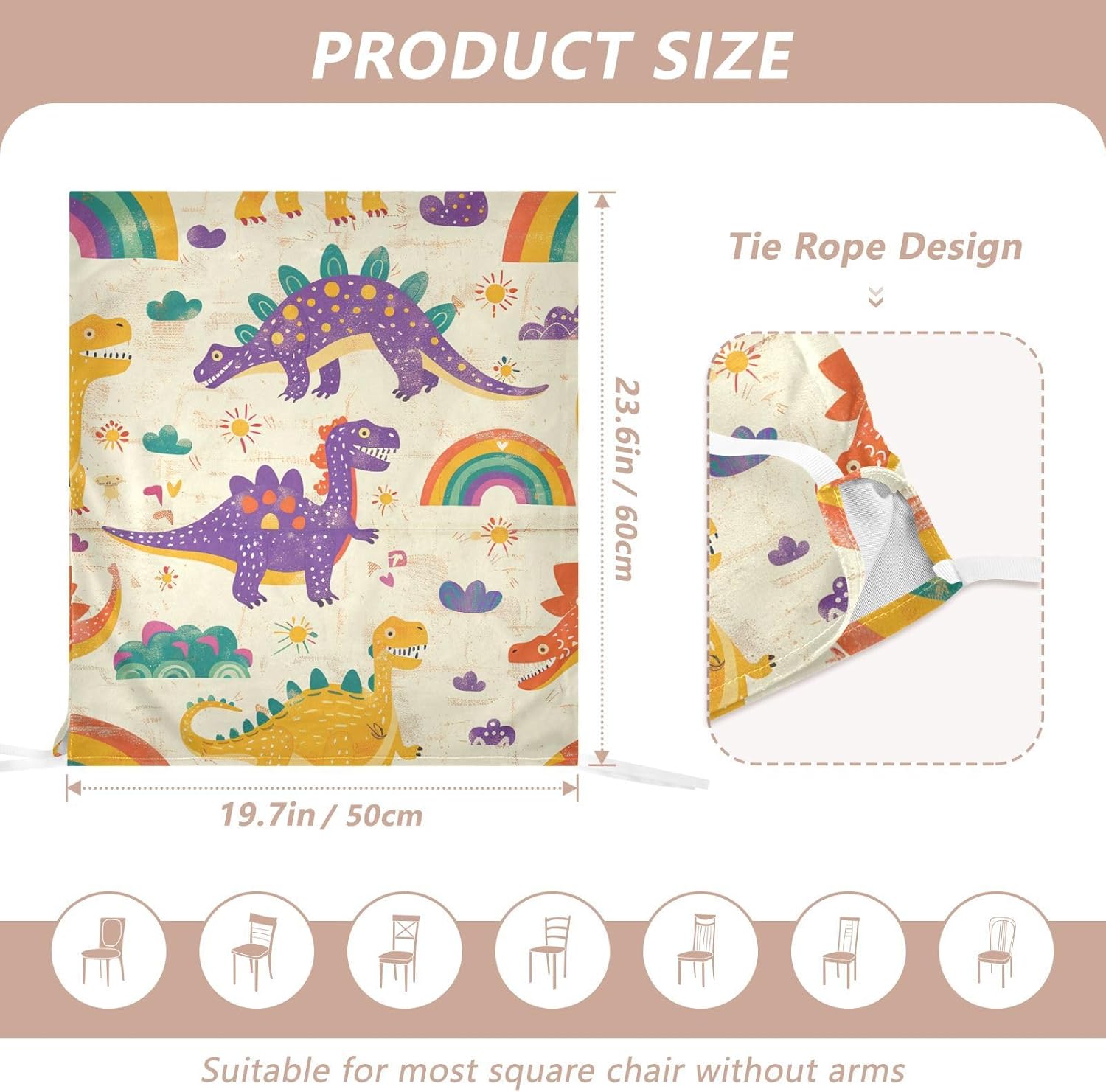 ALAZA Vintage Dinosaur and Rainbow Chair Back Cover Set of 6, Washable Reusable Removable Chair Slipcovers Decorative Chair Cover for Home Kitchen Wedding Party