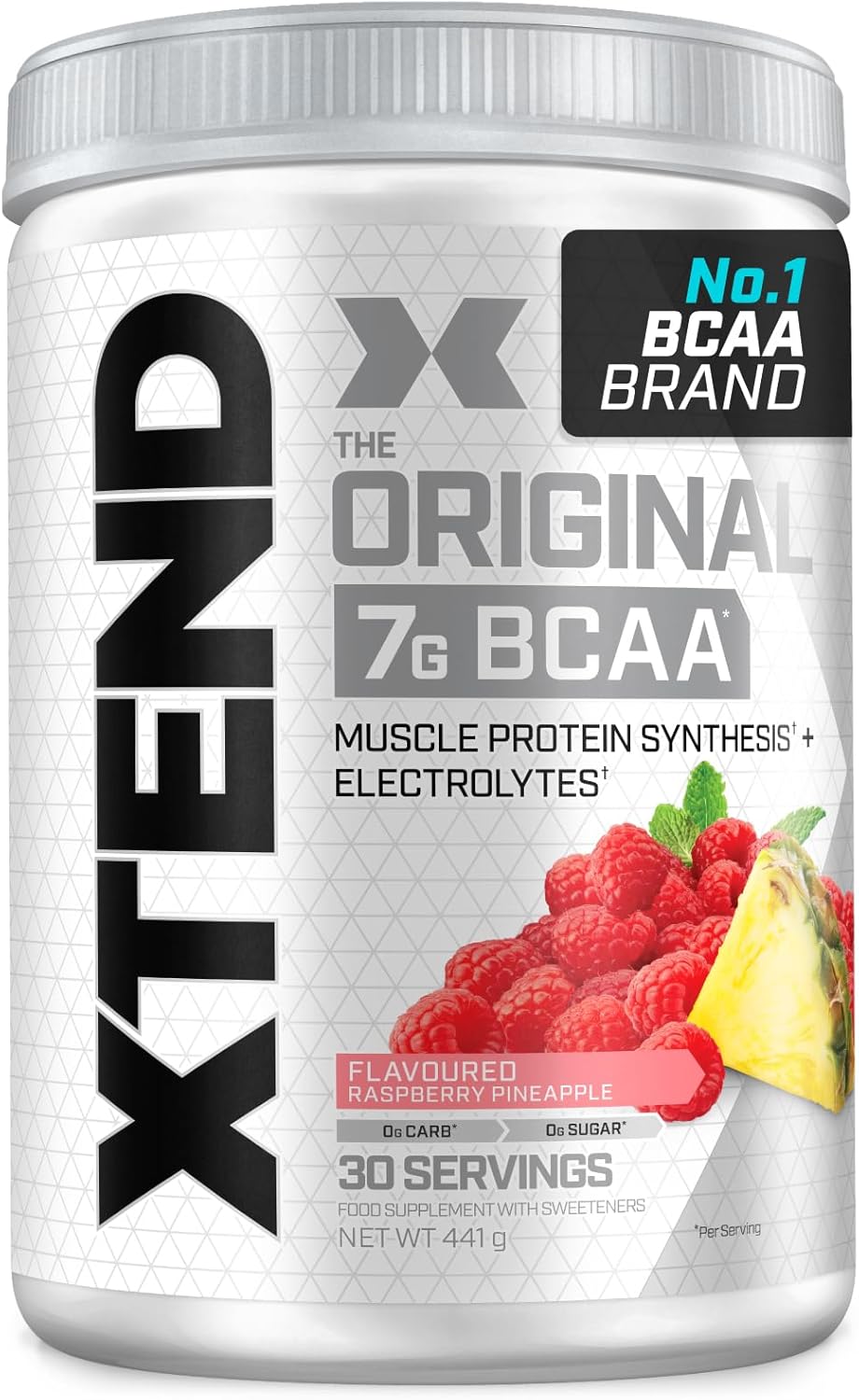 XTEND Original BCAA Powder Raspberry Pineapple 30 Servings | 7g BCAAs Per Serving | Sugar Free Branched Chain Amino Acids and Electrolytes Powder for Post Workout Muscle Recovery and Hydration