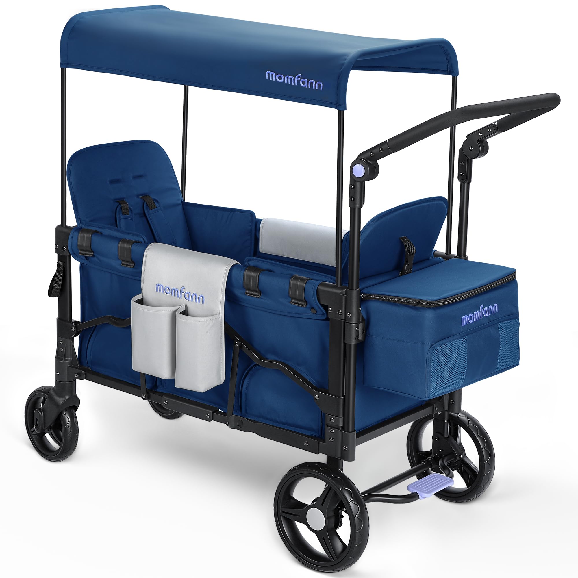 Stroller Wagon for 2 Kids, Baby Wagon Stroller with Adjustable Handle for Infants and Toddlers Includes Canopy & Organizer, Foldable and Convenient for Storage, Blue