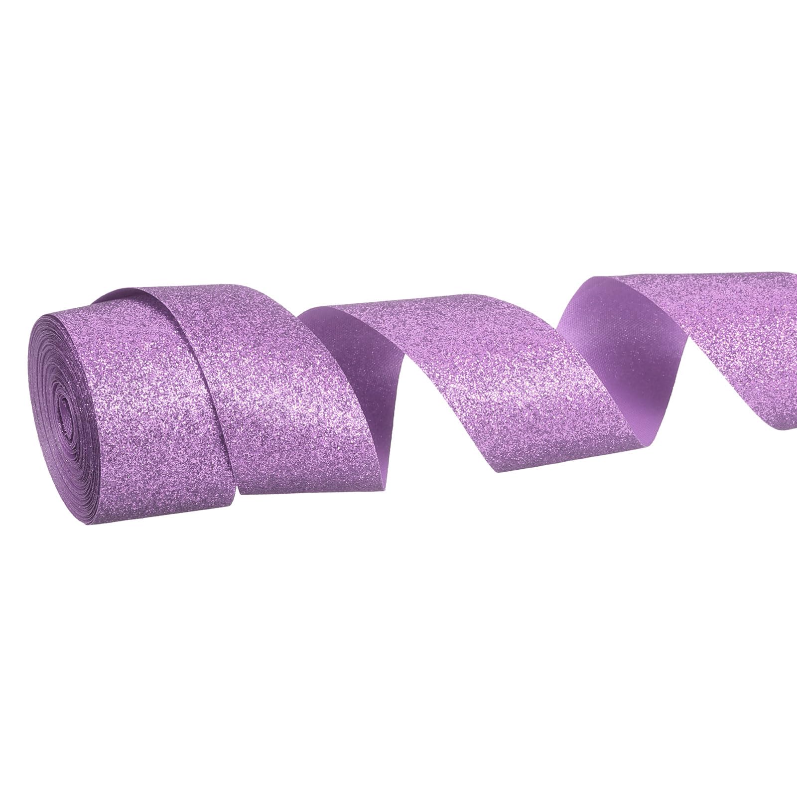 PATIKIL Metallic Glitter Ribbon Roll, 38mm x 9m Sparkly Ribbon Single Sided Cut Edge Gift Wrapping Fabric Rolls for DIY Crafts Wedding Bouquet Party Christmas Decor, Purple