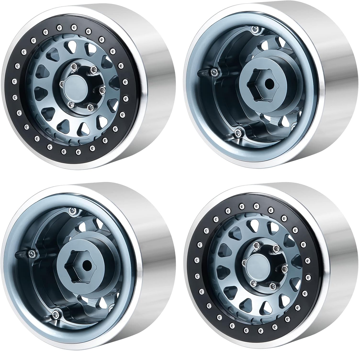 Benedict Harry 2.9 inches CNC Aluminum Beadlock Wheel Hub Rim for 1/6 RC Crawler Axial SCX6,4PCS (Titanium)
