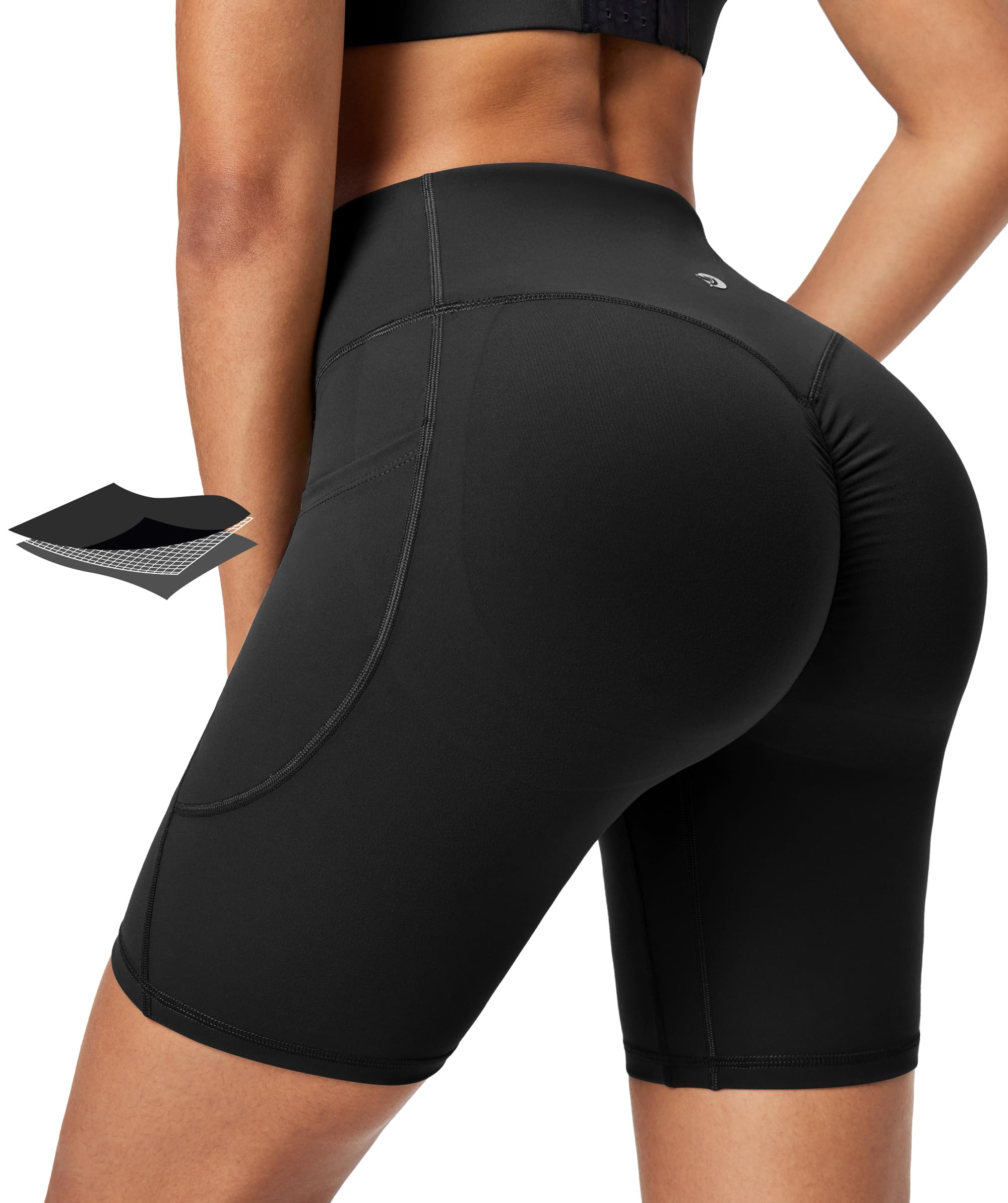 IUGA Gym Shorts Women Scrunch Butt Lifting Tummy Control Biker Shorts with Pockets High Waist Yoga Booty Workout Running 6"