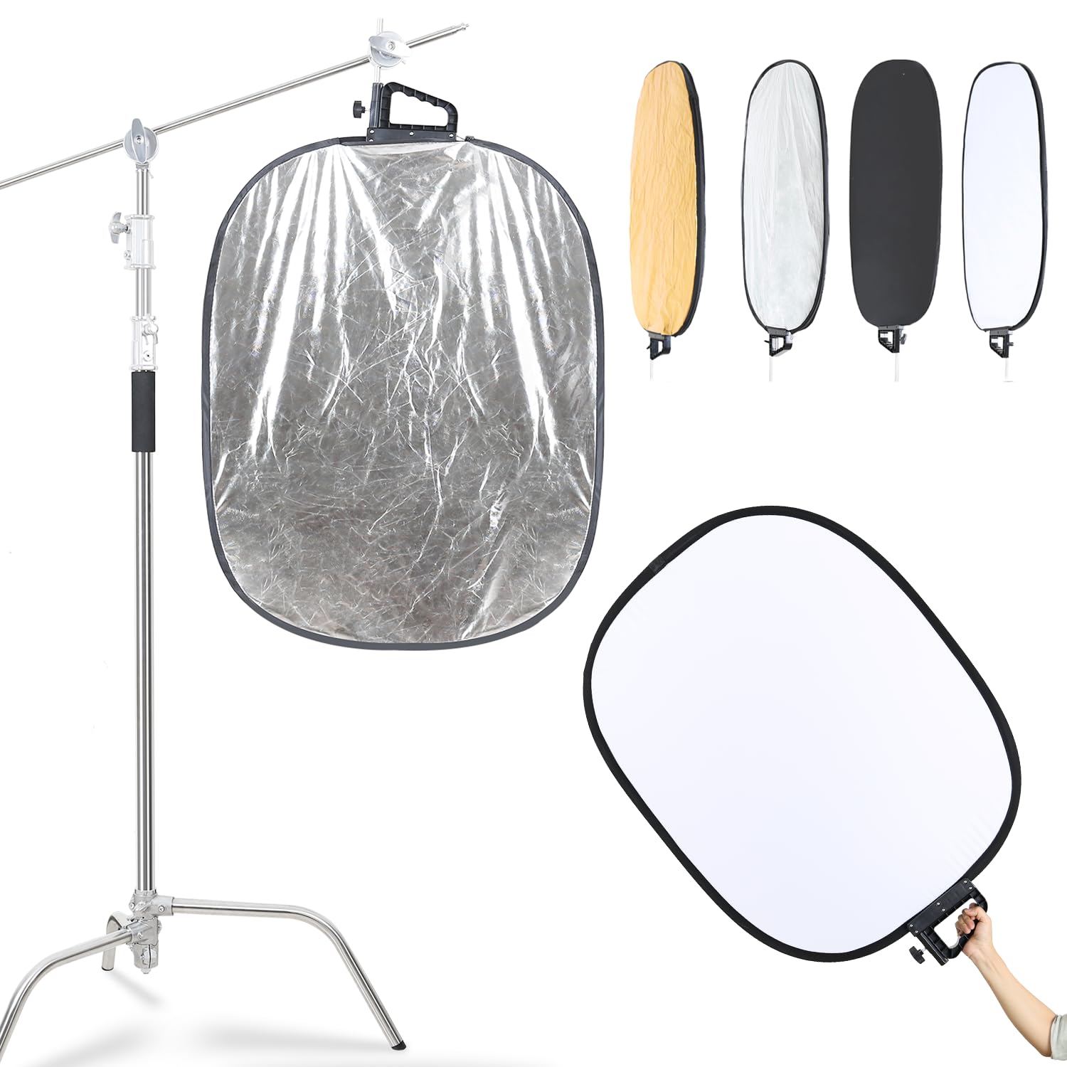 5 in 1 Photography Reflector 27x35inch (72x90cm) Collapsible Light Reflector with Handle & Connection Adapter,Portable Light Reflectors Diffuser Panel Photography Kit for Studio Video&Outdoor Lighting