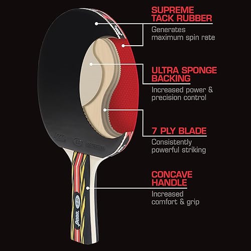 Miniatura 2 de Penn 5.0 - Pala de ping pong profesional  Pala de tenis de mesa con hoja de 7 capas, goma suprema de pista y respaldo ultra esponja